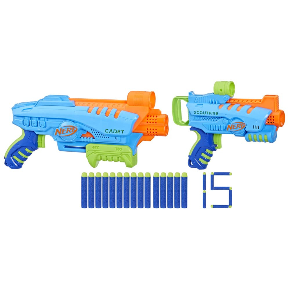 Nerf Elite Junior Ultimate Starter Set, 2 Easy-Play Blaster, 15 Nerf Elite Darts
