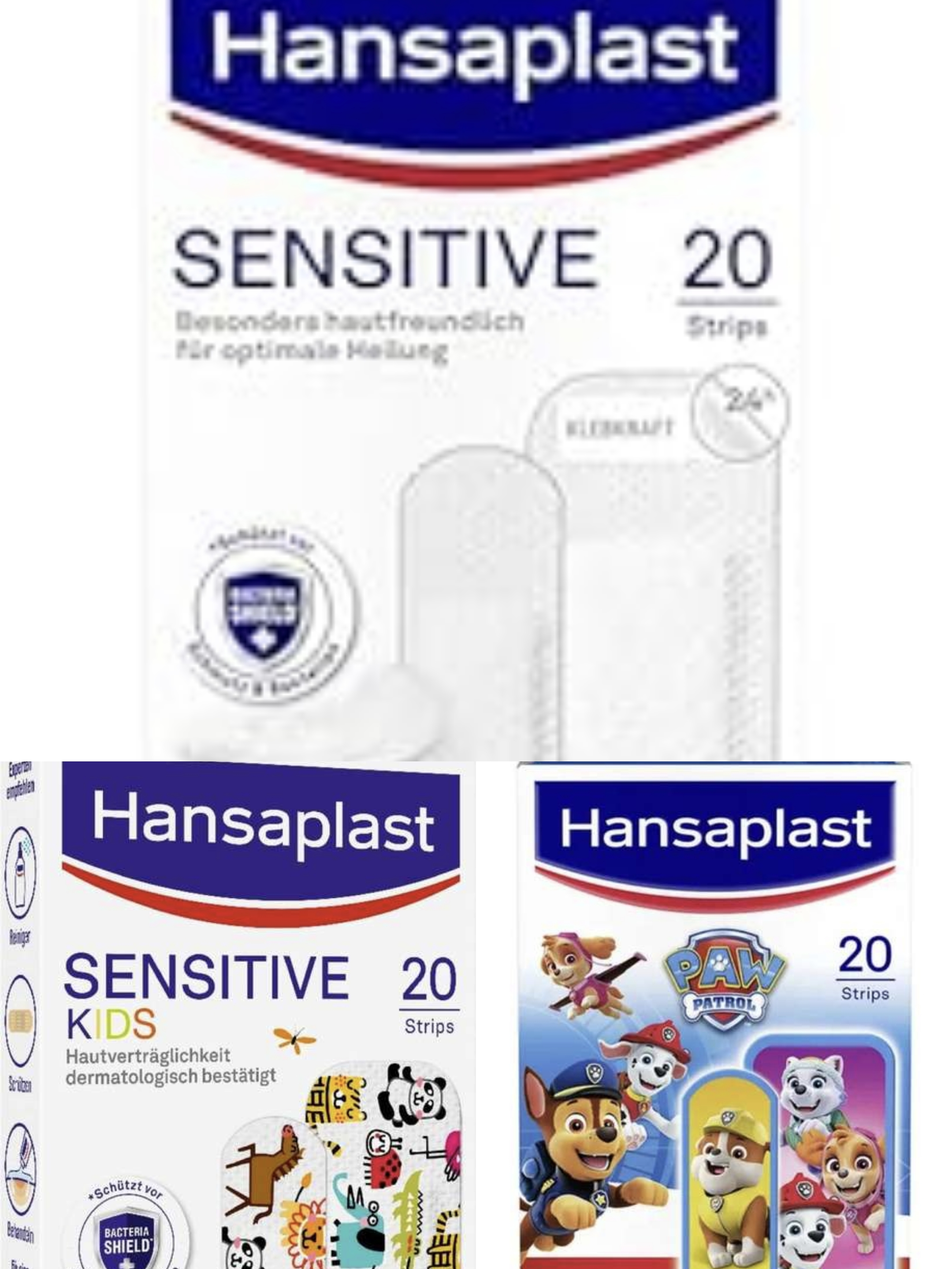 Hansaplast Sensitive Pflaster (1m) (auch braun) – Kinderpflaster Sensitive je20 Strips je 1,59€/ Paw Patrol/Marvel 20 Strips/Elastic 1,79€ für 2€ (-33%)