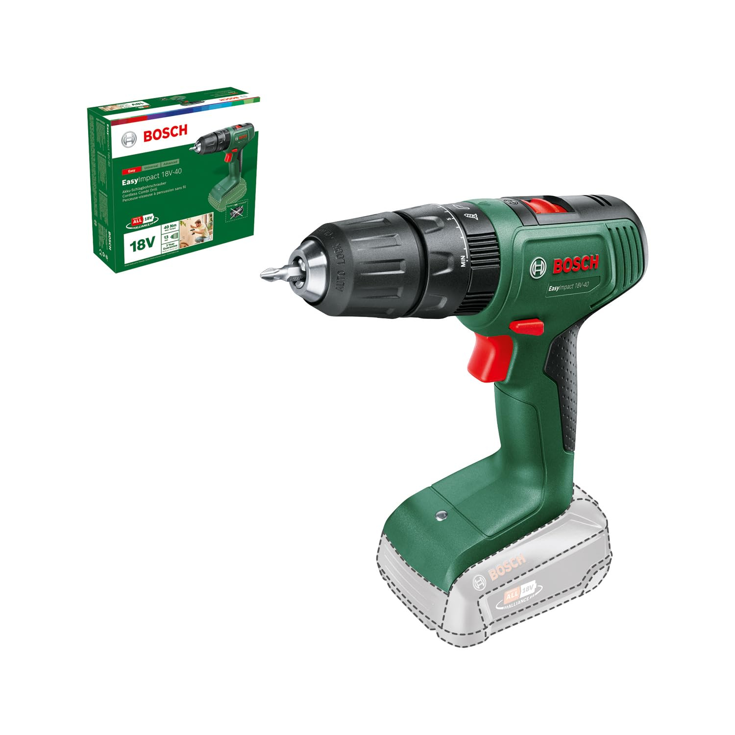 Bosch Akku Schlagbohrschrauber EasyImpact 18V-40 mit Starterset 18V 2.5Ah, Li-Ionen Akku & Ladegerät für 47€ (-41%)