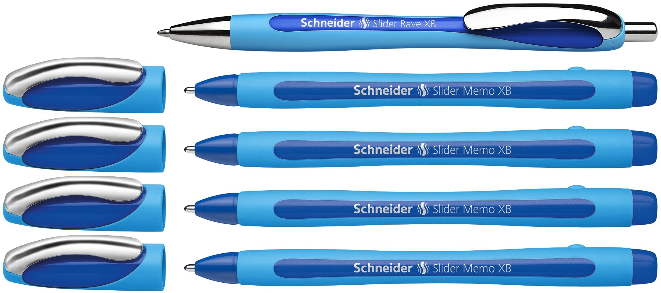 Schneider 150275 Slider Memo XB und Slider Rave XB Kugelschreiber (mit Etui, Schreibfarbe: blau) 4+1 Stück für 6€ (-36%)