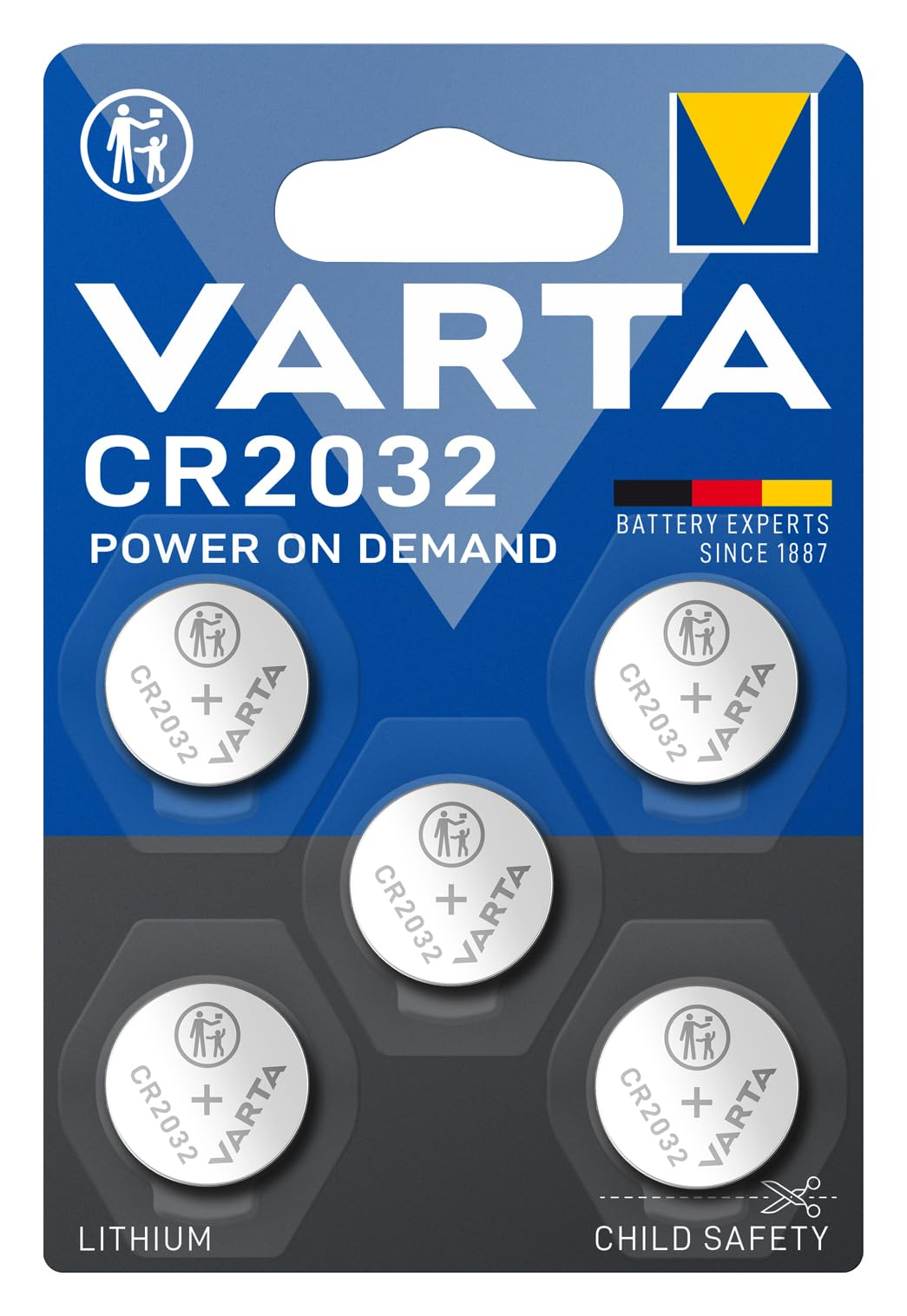 [Amazon Spar-Abo] VARTA Batterien Knopfzellen CR2032, 5 Stück, Lithium, 3V, kindersichere Verpackung, für Smart Home Geräte, Autoschlüssel für 2€ (-38%)