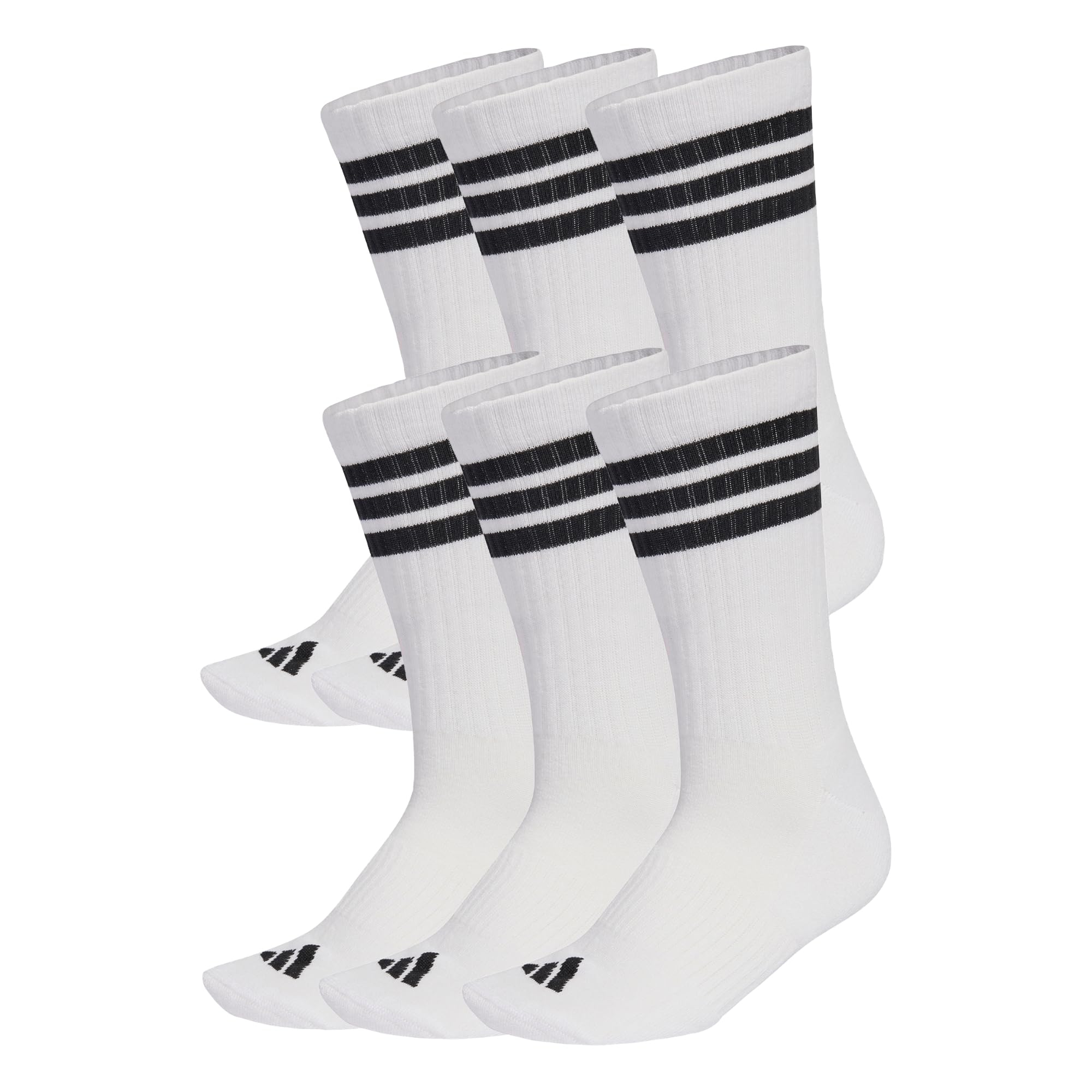 6 Paar Adidas 3-Streifen Essentials Cushioned Crew Socken • weiß/schwarz • 34 – 36 & 46 – 48 für 16€ (-31%)