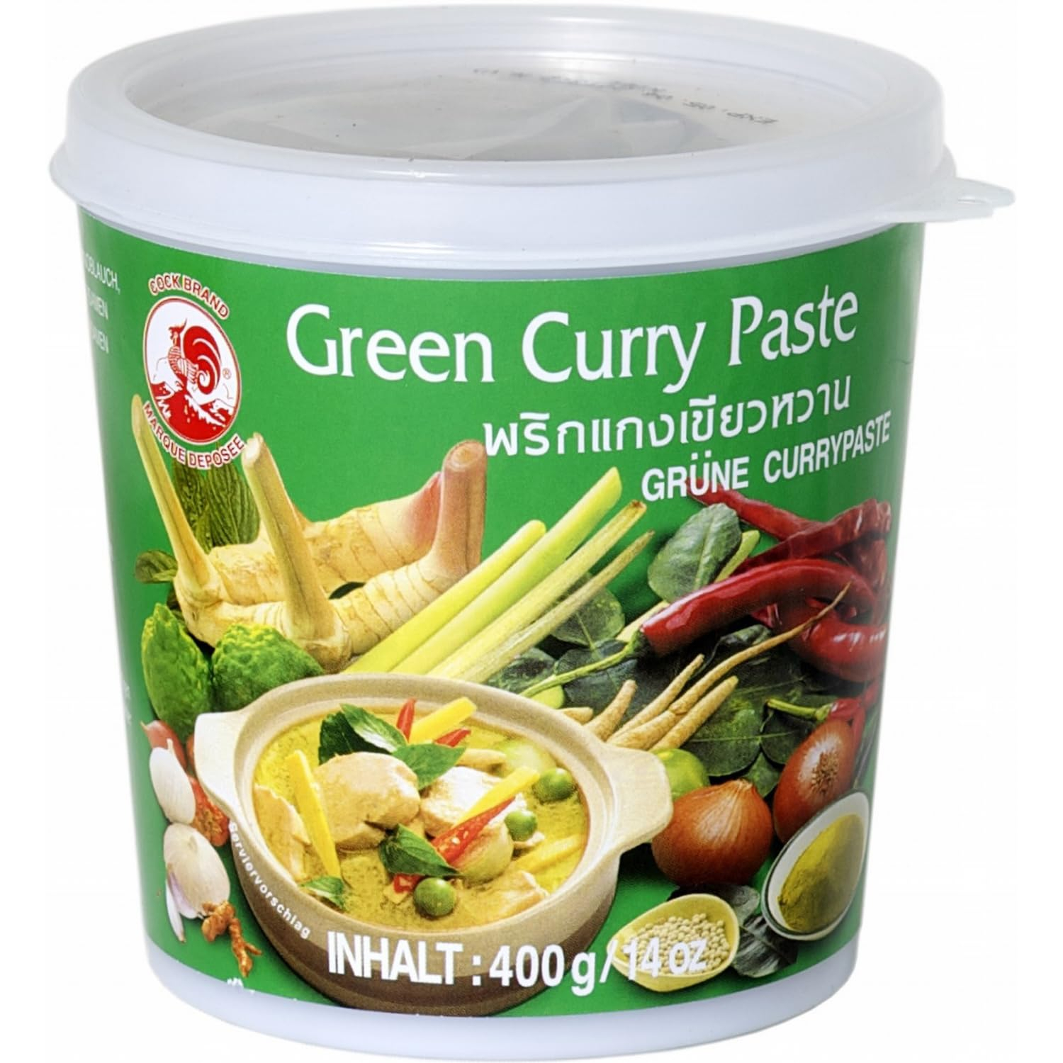 Cock Currypaste, grün, sehr scharf, 400 g authentisch thailändisch Kochen, natürliche Zutaten (Spar-Abo ) für 3€ (-35%)