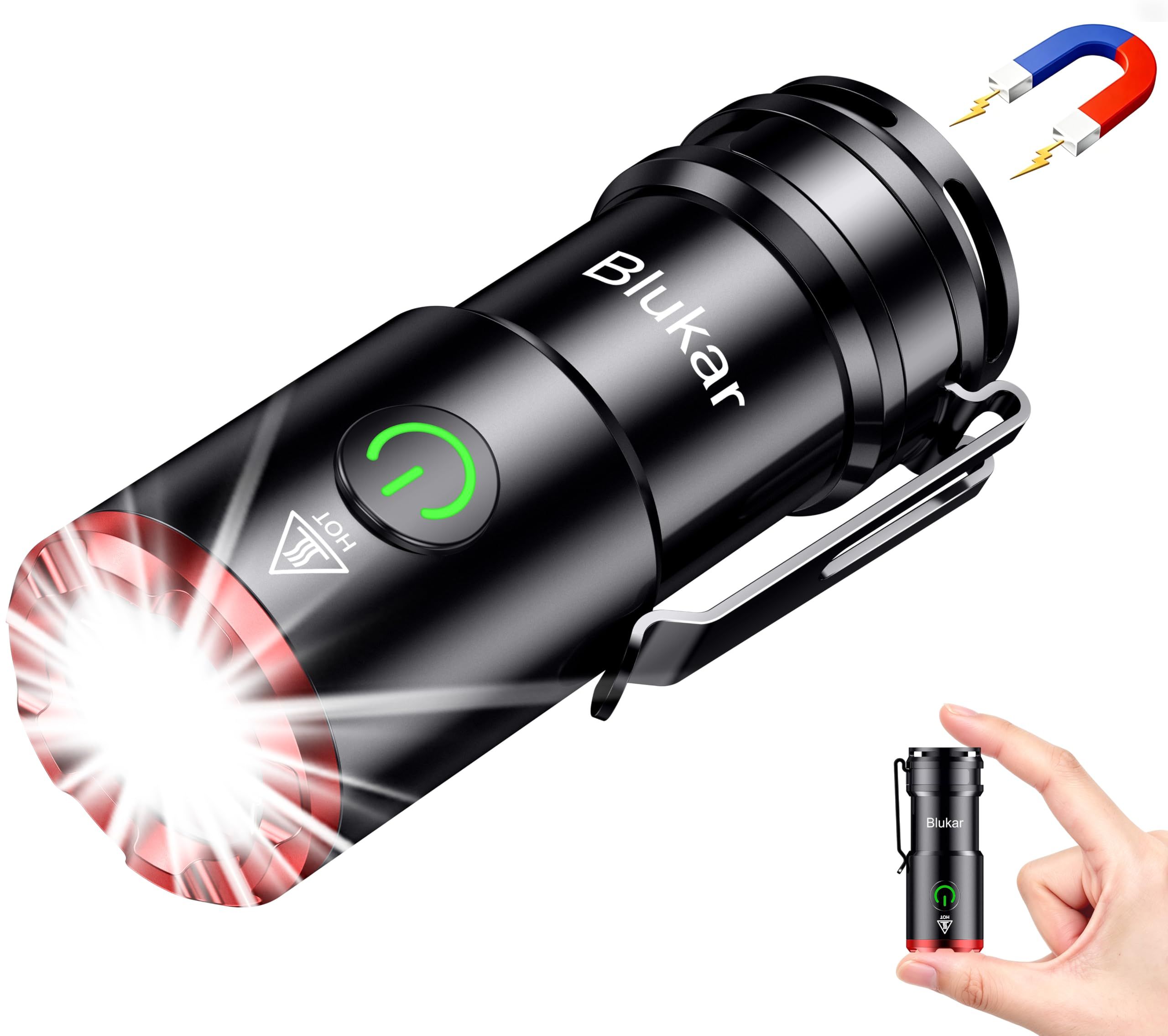 Blukar Taschenlampe LED Mini Aufladbar, EDC Torch mit Magnetbasis & Clip 5 Lichtmodi, Langer Betriebsdauer & Memory Function, Wasserdicht für 10€ (-38%)