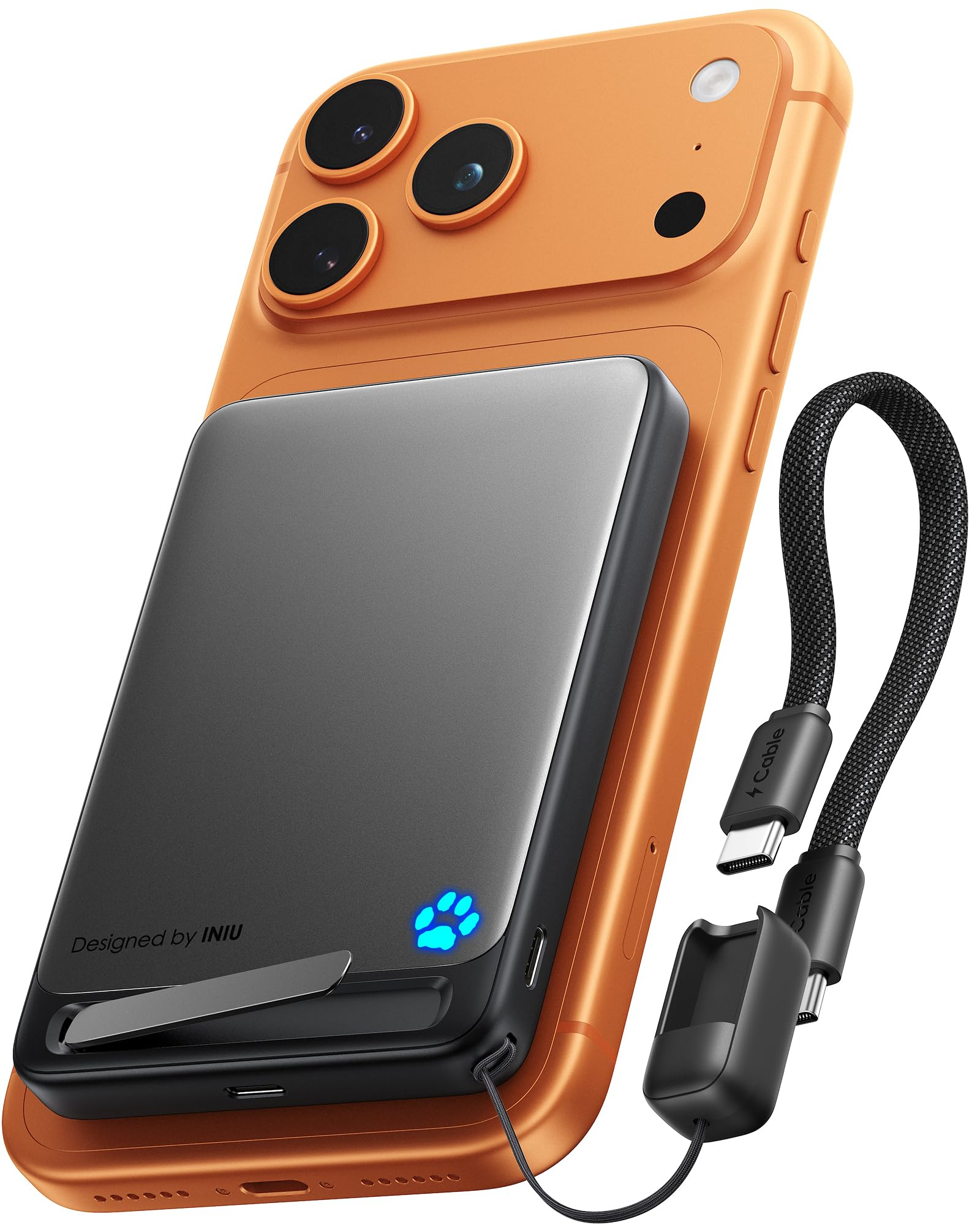INIU MagSafe Powerbank 10.000mAh Ultra-schlank mit Ständer, Qi2-zertifiziert 15W mit Kabel 45W für 17€ (-52%)