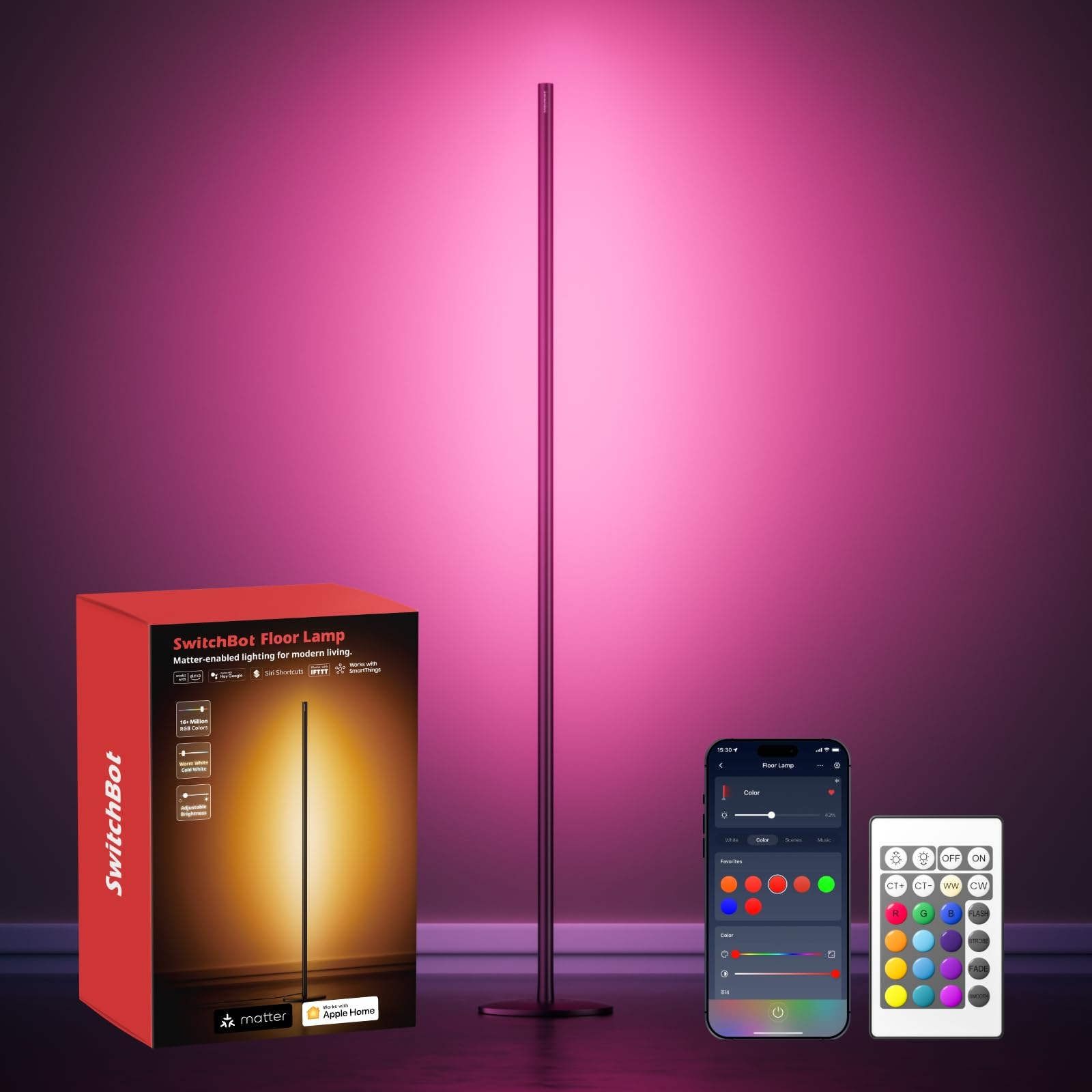 SwitchBot Matter RGBCCT LED Stehlampe / Floor Lamp | 16 Mio. Farben, Szenen- & Musikmodi | Alexa, Apple & Google Home kompatibel für 40€ (-28%)