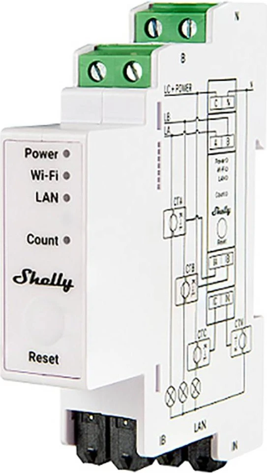 Shelly Pro 3EM V2, DIN-Schienen-Stromverbrauchsmessgerät, 3-Phasen, 120A, Strommesssensor für 133€ (-8%)