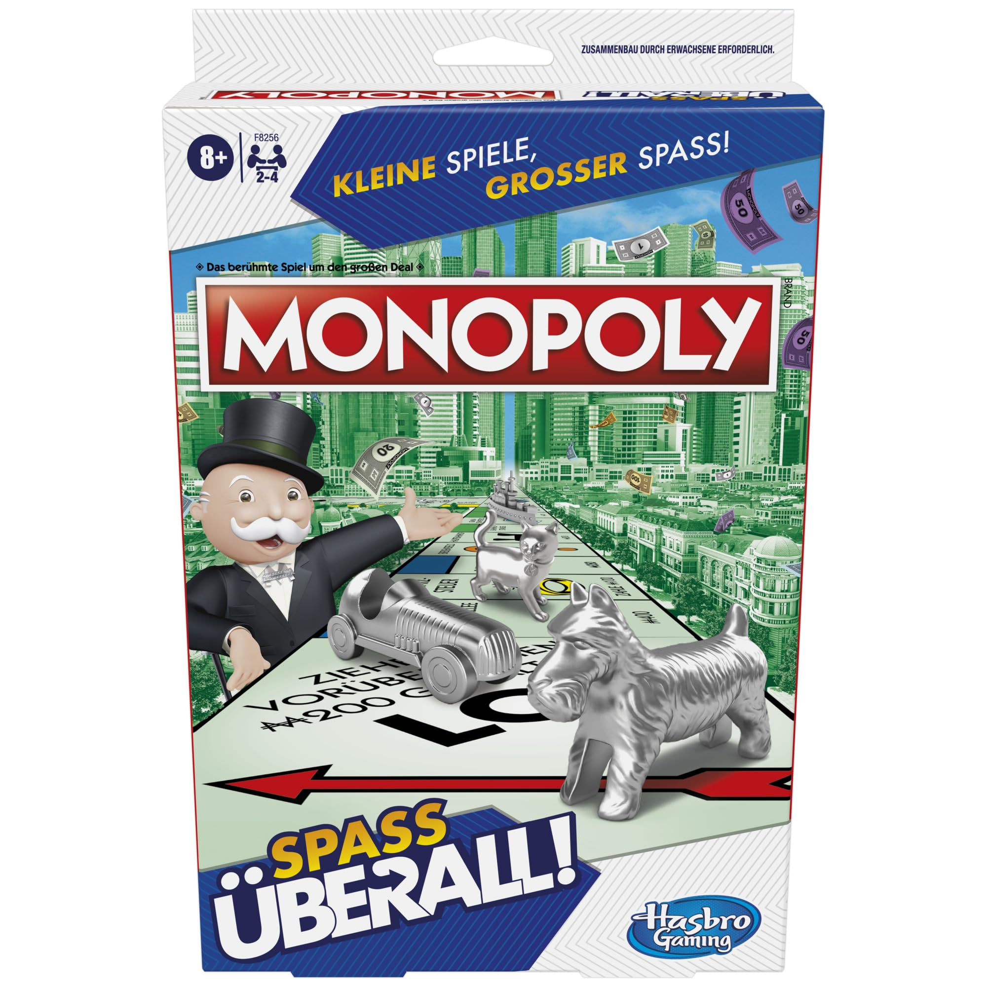 Monopoly Kompakt Brettspiel, klassisches Familienspiel in der Reiseversion für unterwegs, 2 bis 4 Spieler, geeignet ab 8 Jahre für 6€ (-41%)