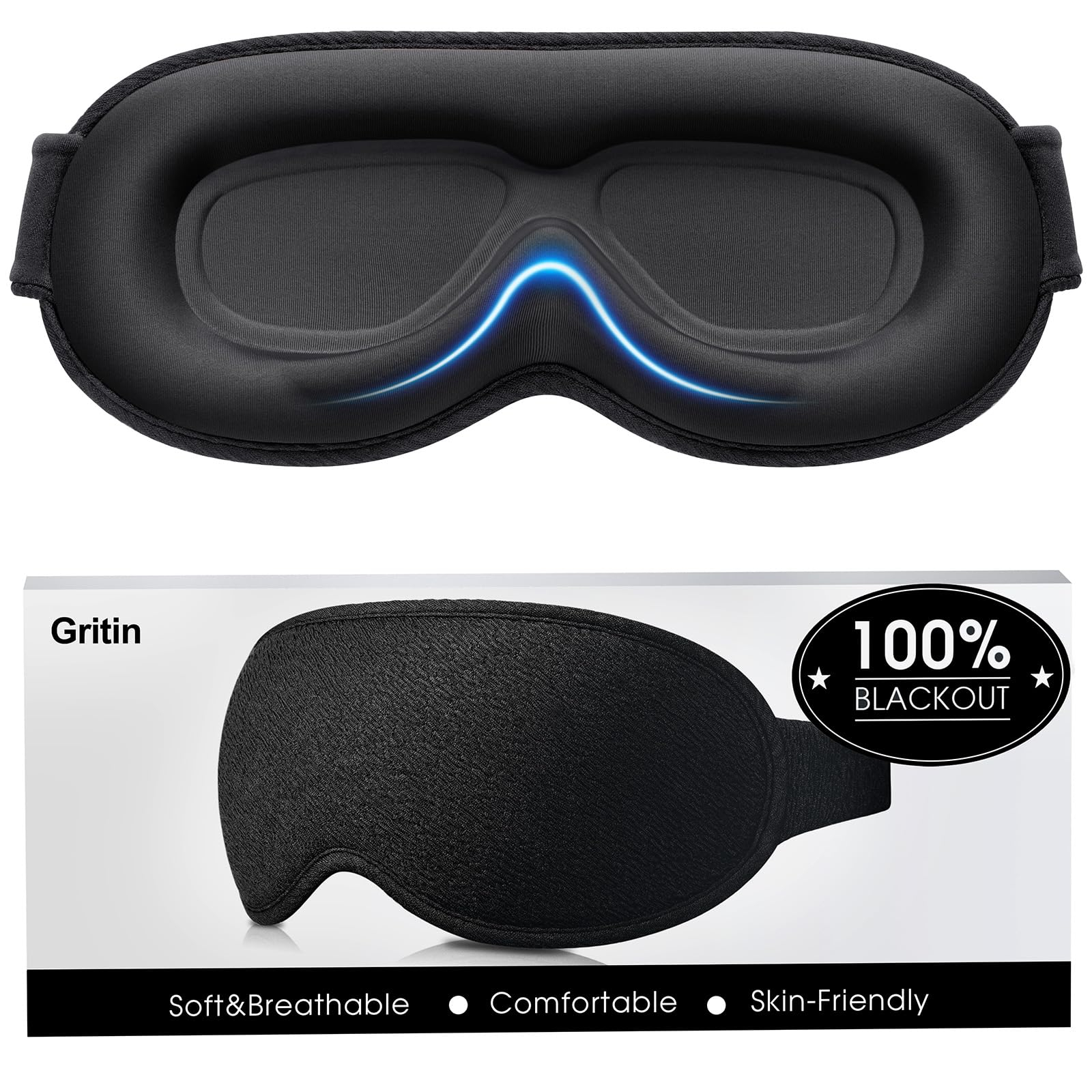 Gritin 3D Schlafmaske – 100% Blackout + Ohrstöpsel für 7€ (-32%)