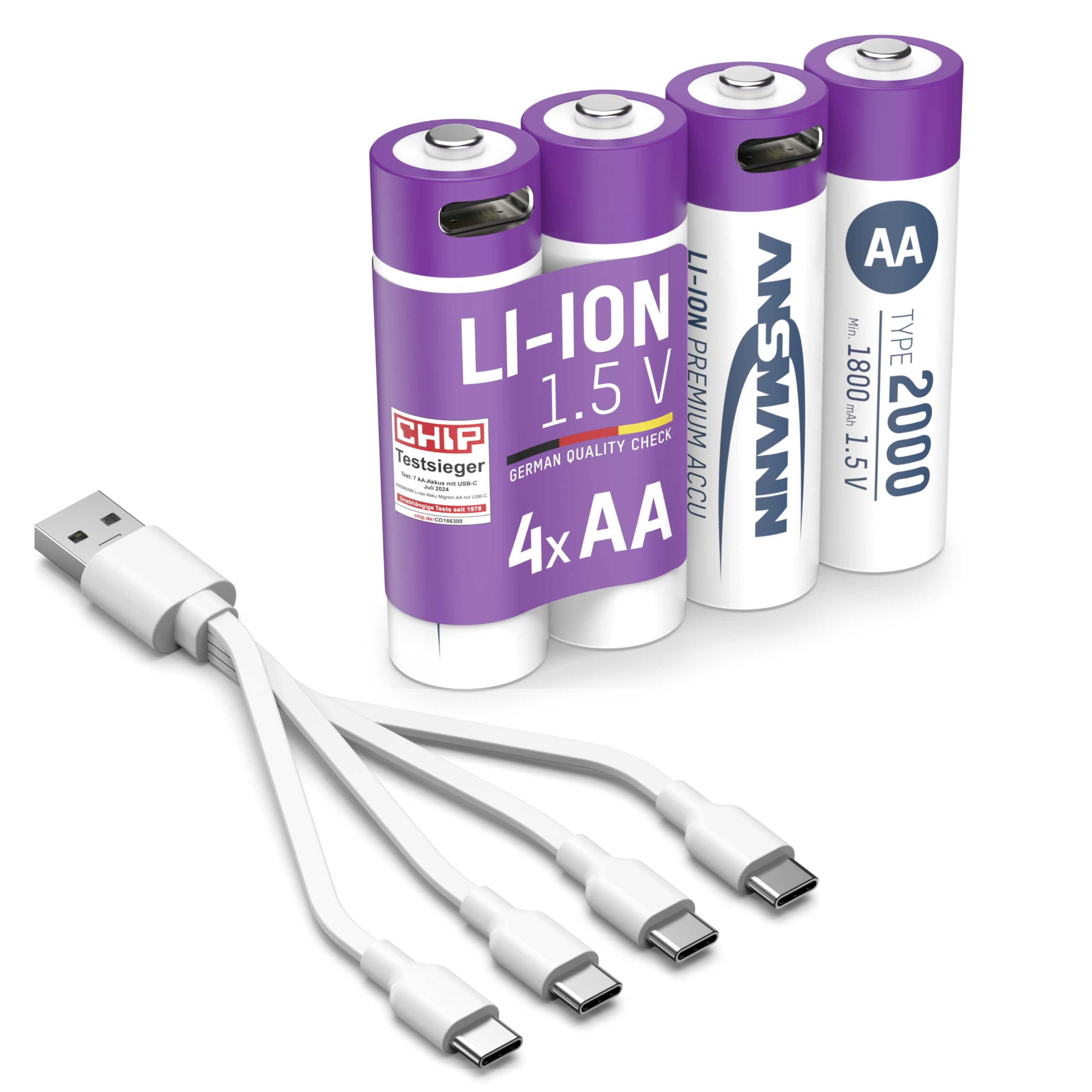 Vier AA-Akkus von Ansmann mit integriertem USB-C Anschluss im Angebot für 20€ (-20%)