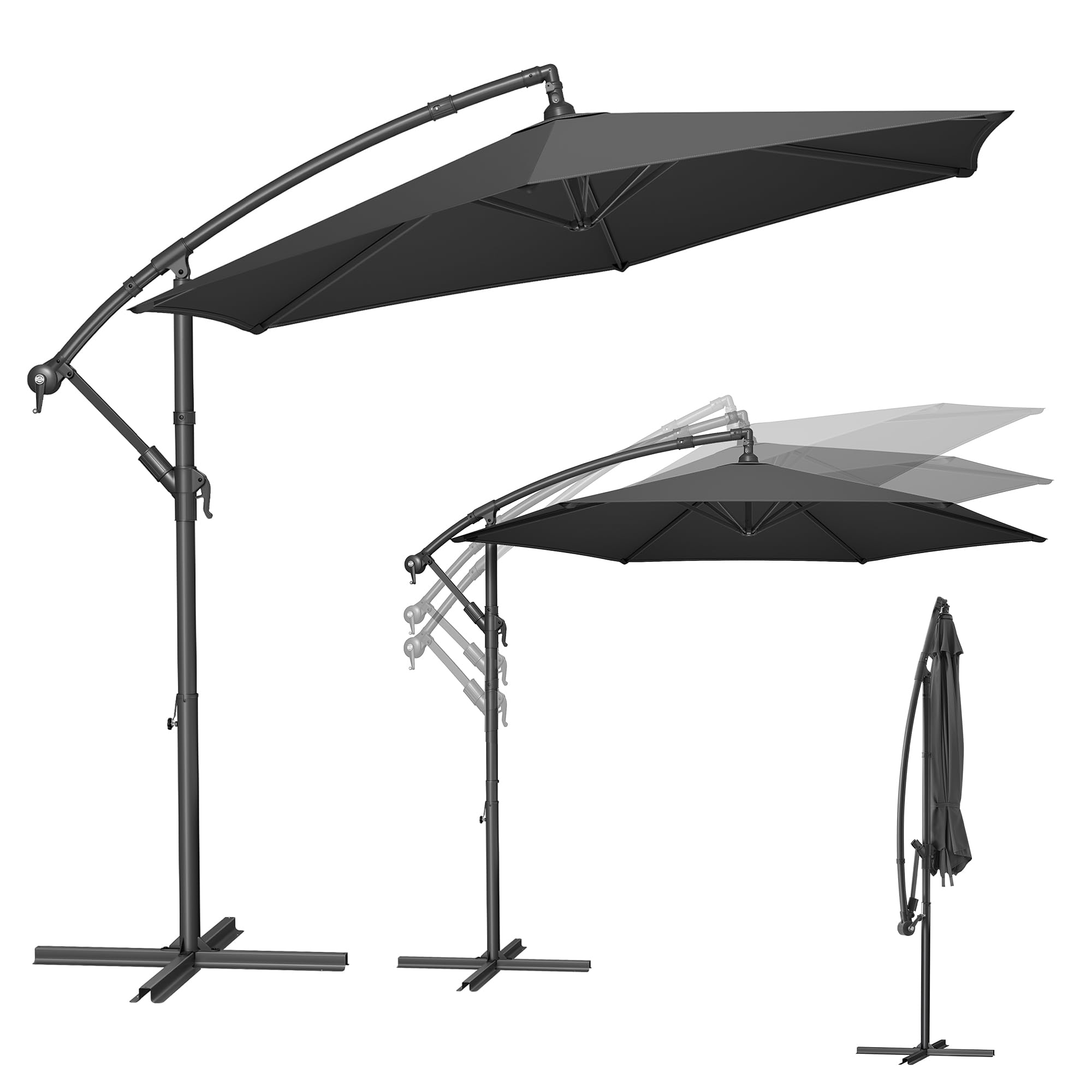 SONGMICS Sonnenschirm, Ampelschirm 300 cm d, mit Ständer, UV-Schutz UPF 50+, kurbel, grau GPU116G01 für 55€ (-17%)