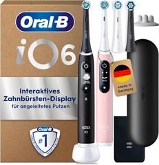 2 x Oral-B iO Series 6 Elektrische Zahnbürste (Magnet-Technologie, KI, 4 Aufsteckbürsten)