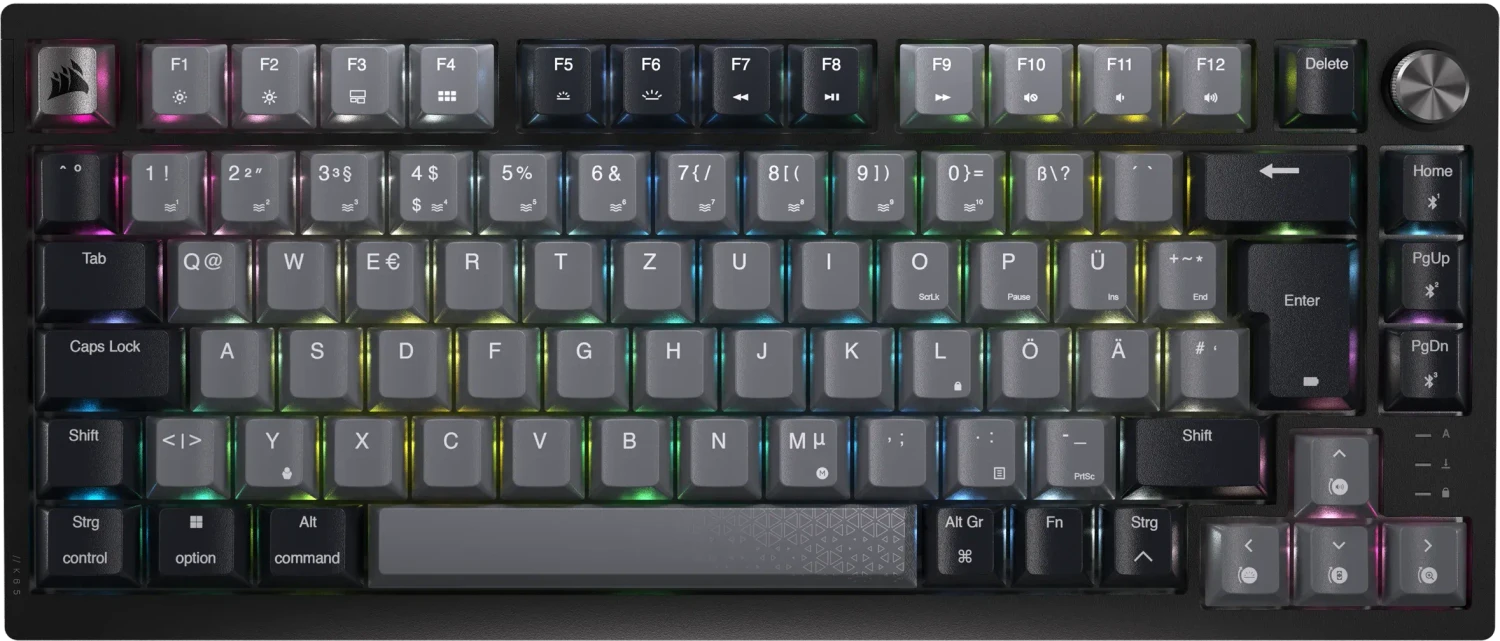 Corsair Gaming K65 Plus Wireless 75% RGB, schwarz/grau, MLX RED, USB/Bluetooth, DE für 120€ (-8%)