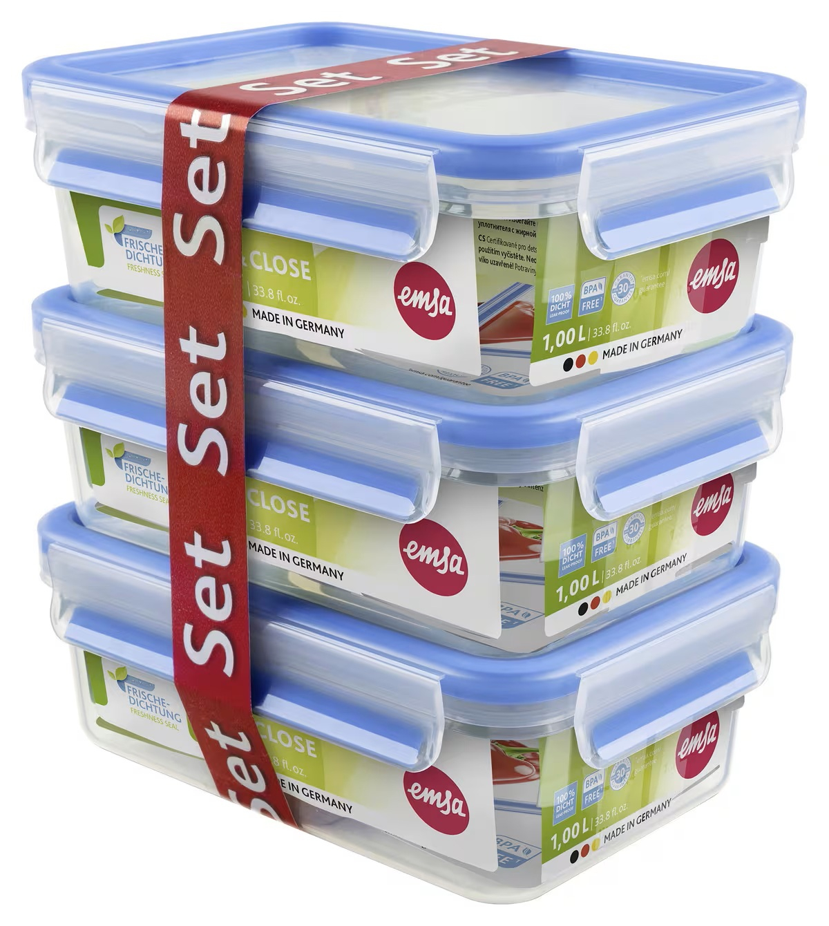 EMSA Clip & Close Frischhaltedosen-Set- 3 x 1 L Aufbewahrungsboxen für 11€ (-30%)