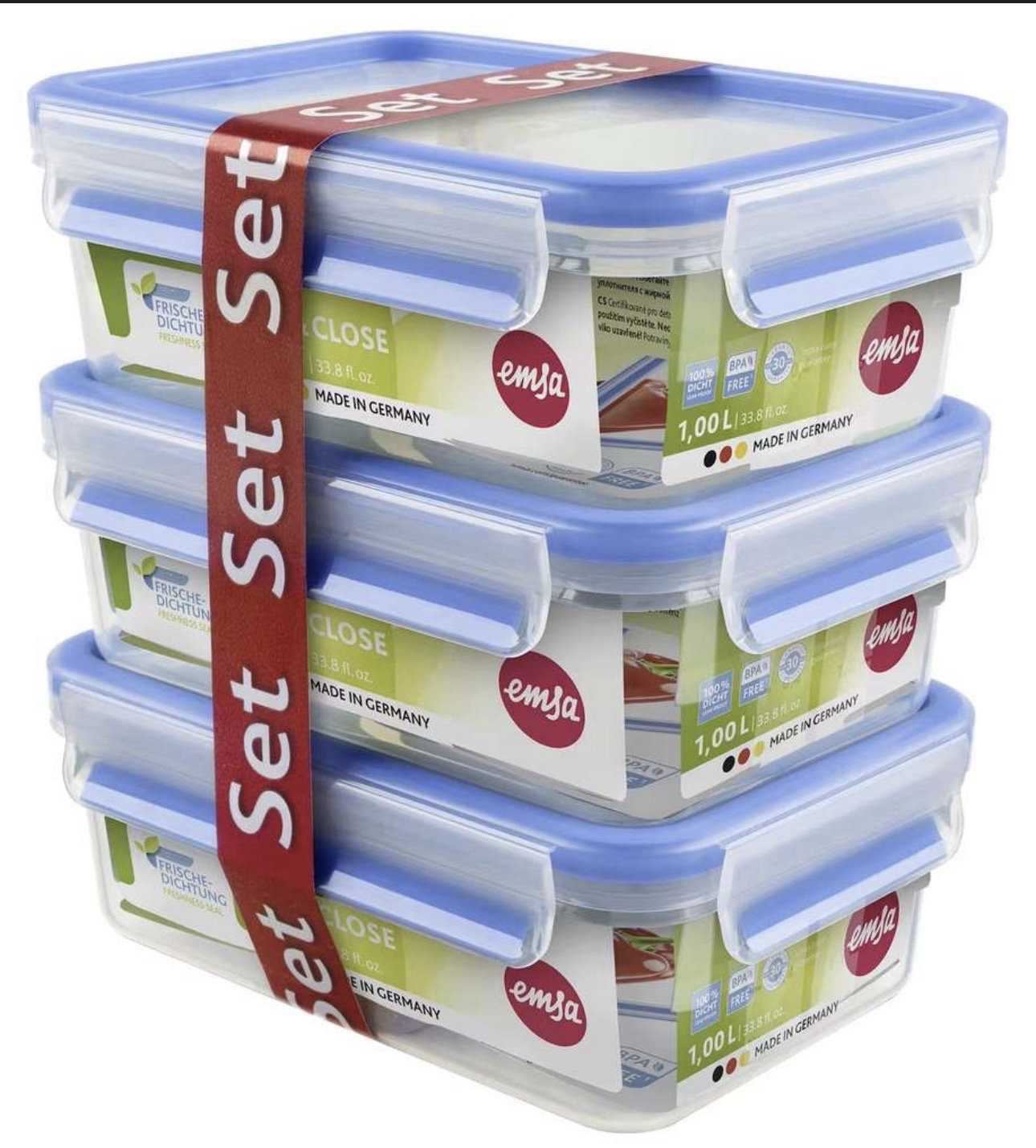 (] EMSA Clip & Close Frischhaltedosen-Set, rechteckig, 3 x 1,2 L für 12€ (-35%)