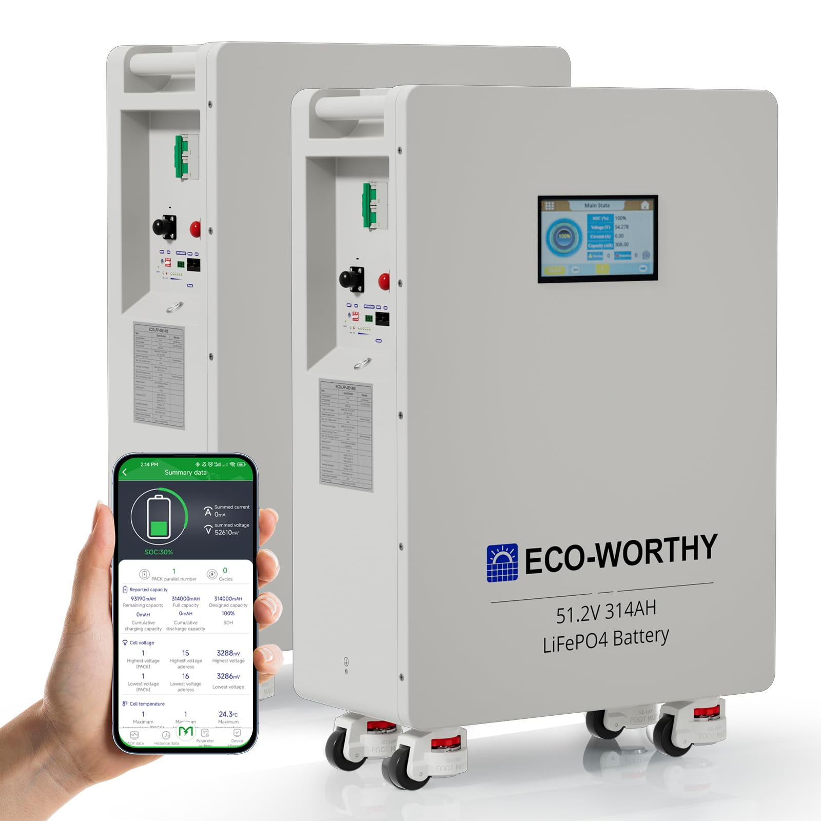 Gerade bei Amazon im Angebot ECO-WORTHY 2PACK 48V 314Ah LiFePO4 Batterie 32,2kWh für 2550€ (-4%)