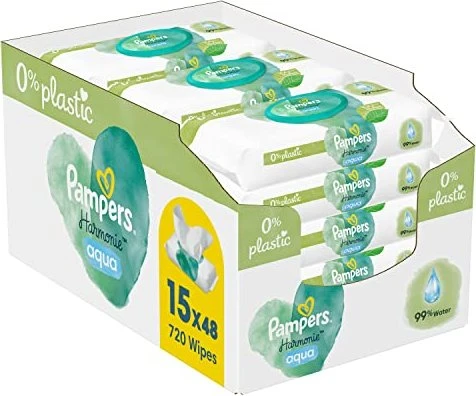Pampers Harmonie Aqua Feuchttücher, 720 Stück (15x 48 Stück) für 24€ (-8%)
