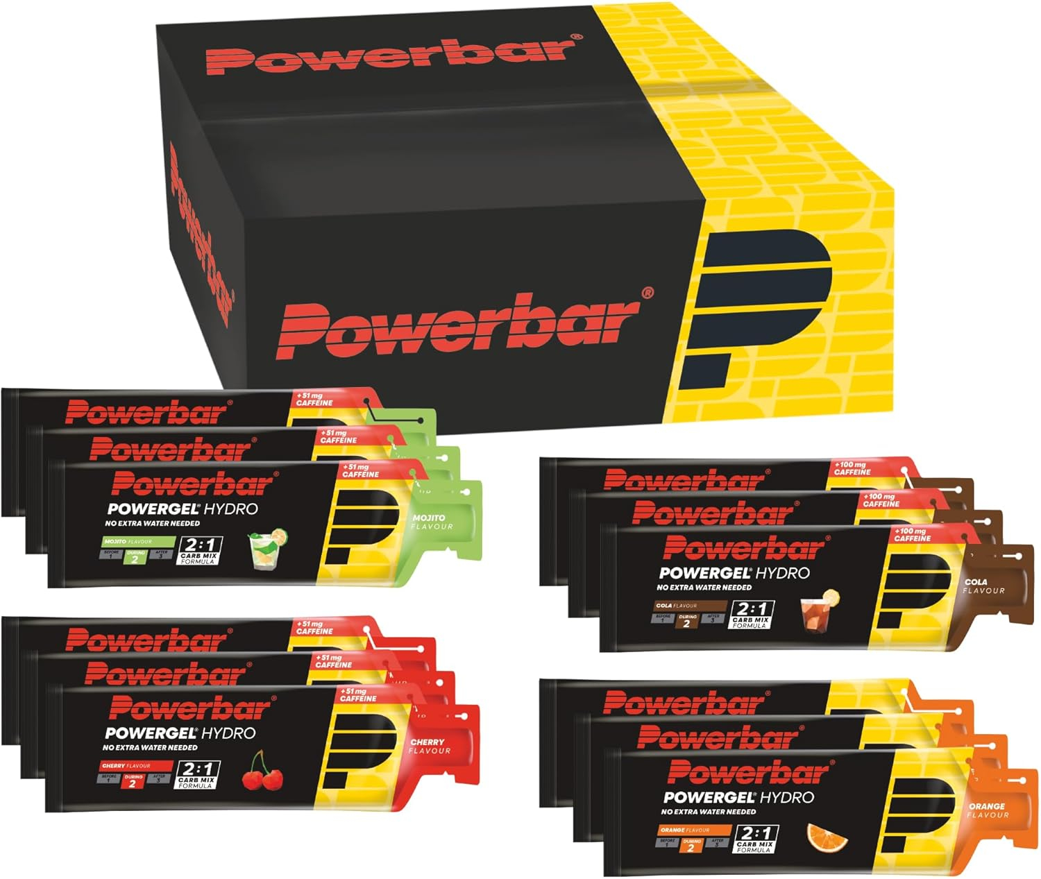 Powerbar – PowerGel Hydro – Multiflavourbox 12x67ml – High Carb Energie Gel + Natrium für 20€ (-39%)