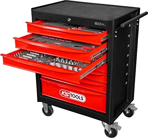 KS Tools ECOline Werkzeugwagen schwarz/rot bestückt inkl. 215-tlg. Zubehör für 583€ (-12%)