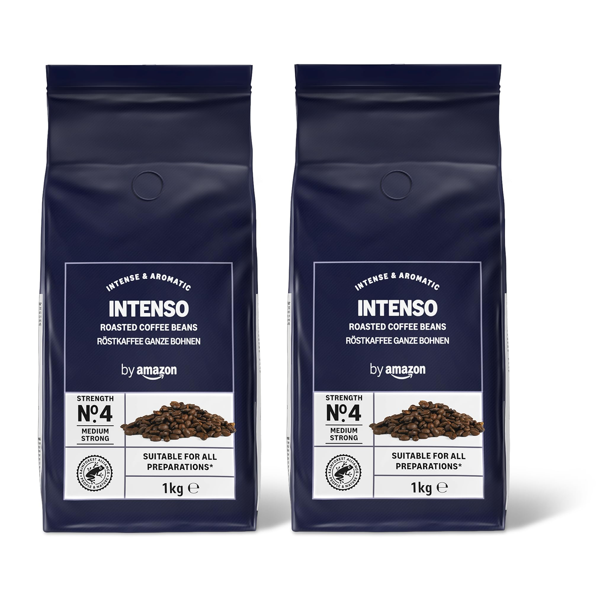by Amazon Intenso Kaffeebohnen, dunkel geröstet, 2 kg (2 Packungen à 1kg) – Rainforest Alliance Certified [ – Sparabo] für 19€ (-29%)