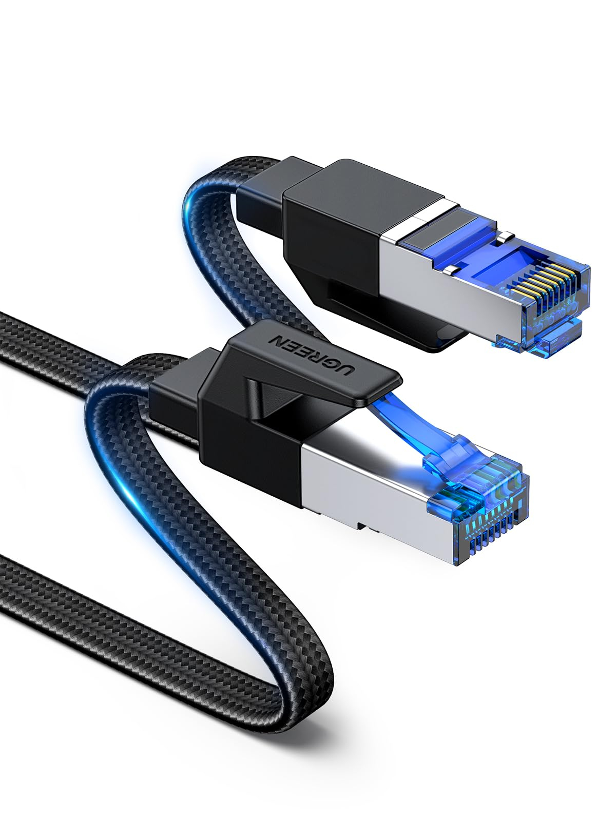 UGREEN CAT 8 LAN Kabel (2m) in Schwarz | 40 Gbps Übertragungsrate | 2000 MHz Bandbreite | Flaches Design | Baumwollmantel für 6€ (-29%)