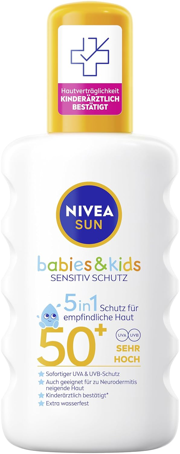Nivea Produkte kaufen, 7€ Sofortrabatt + bis 15% mit Spar-Abo z.B. 2x Nivea Sun Kids Schutz & Sensitiv Sonnenspray LSF50+ für 13€ (-37%)