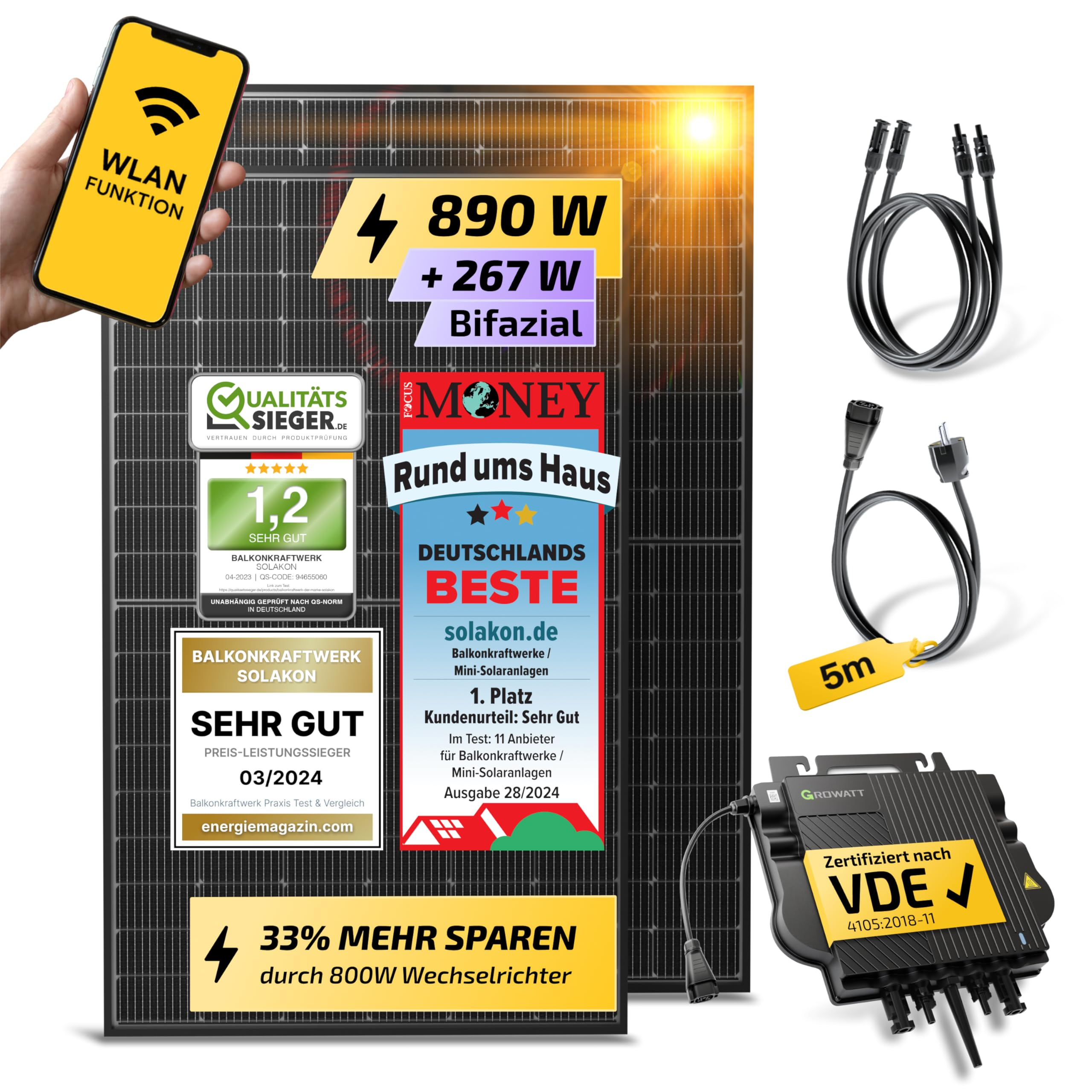 Solar-Hammer: Solakon 900W Balkonkraftwerk – Komplettset – 5m Kabel für 245€ (-18%)