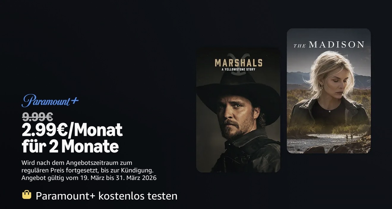 Paramount+ Zusatzkanal bei Amazon Video für 3€ (-63%)