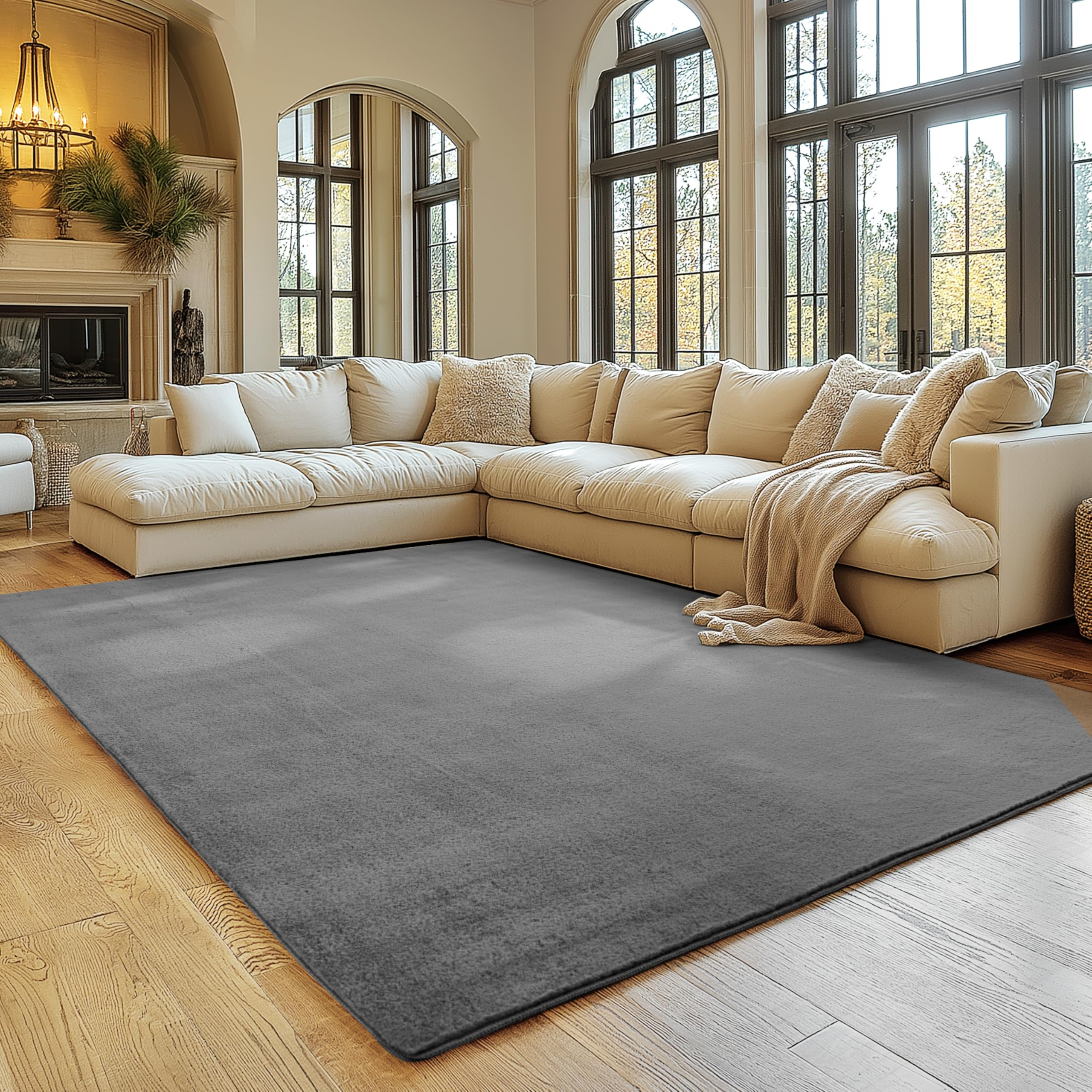 SIMPEX Teppich Wohnzimmer Grau 240×340 cm Kurzflor Teppich Waschbar, weich & rutschfest für 54€ (-41%)