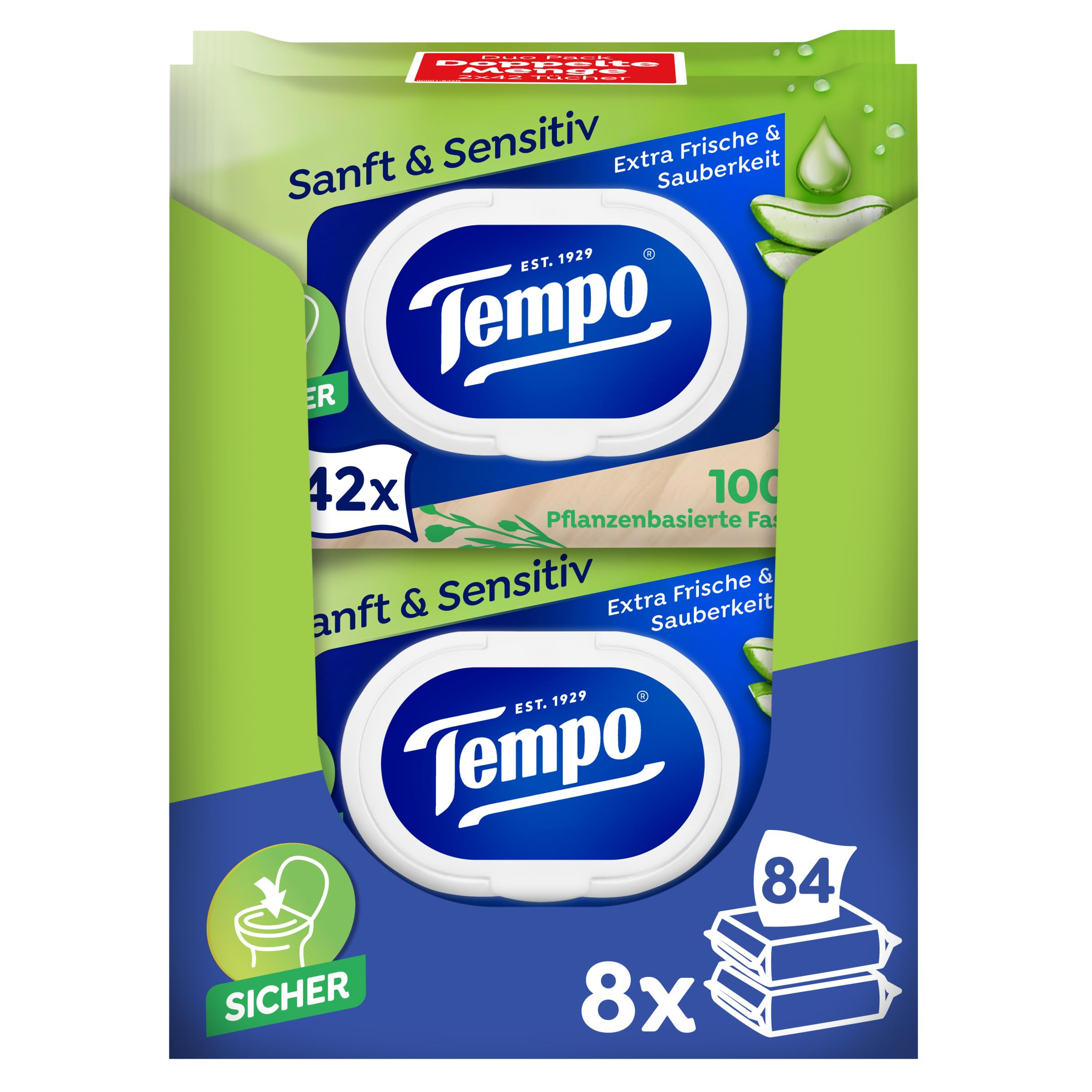 Tempo Feuchte Toilettentücher “Sanft & Sensitiv“ – 16 Packungen mit je 42 Tüchern für 17€ (-31%)