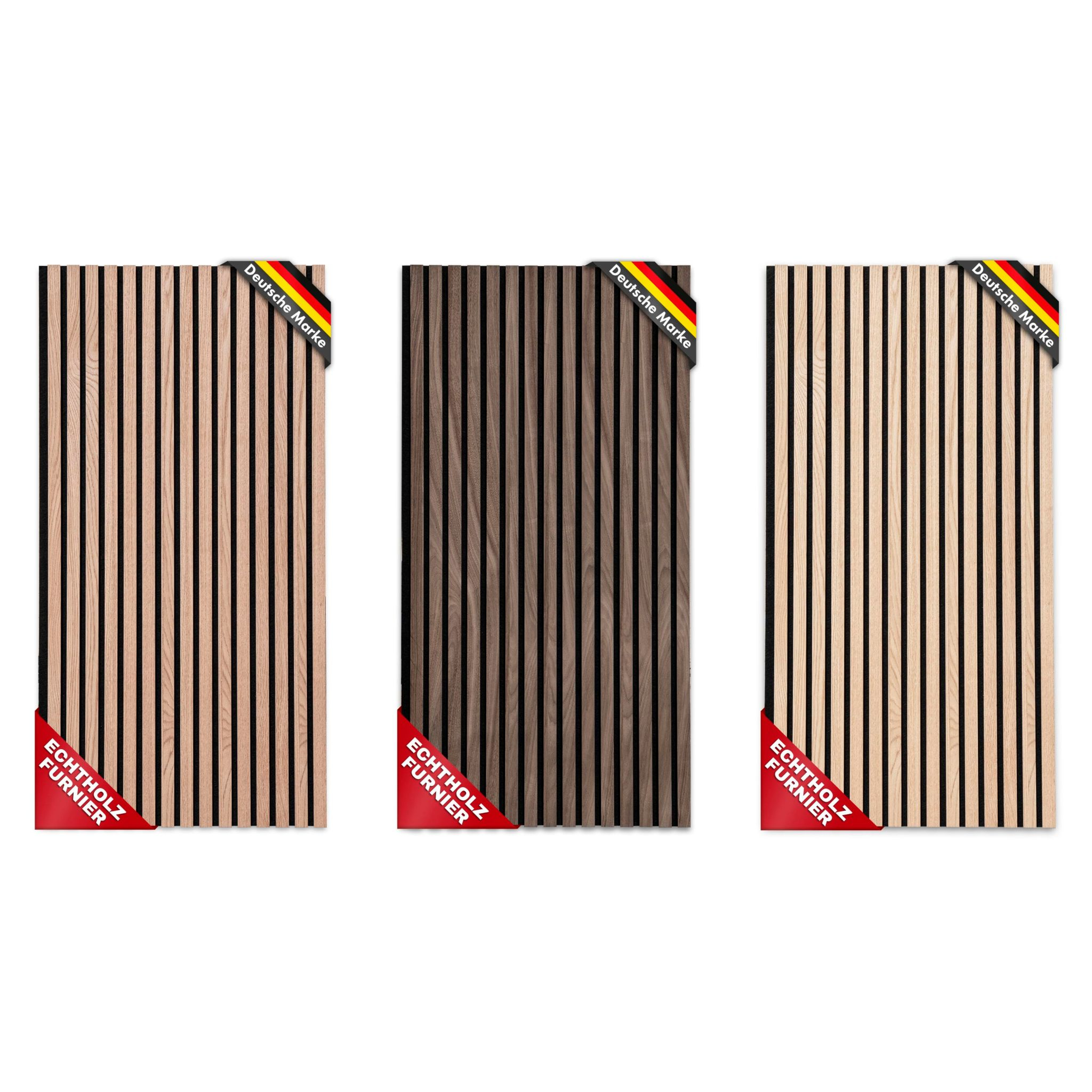 Akustikpaneele 118 x 60 cm (60 x 60 cm 11,89€), Wandpaneele mit Echtholzfurnier in Red Oak, Black Walnuts oder weiße Eiche für 20€ (-20%)
