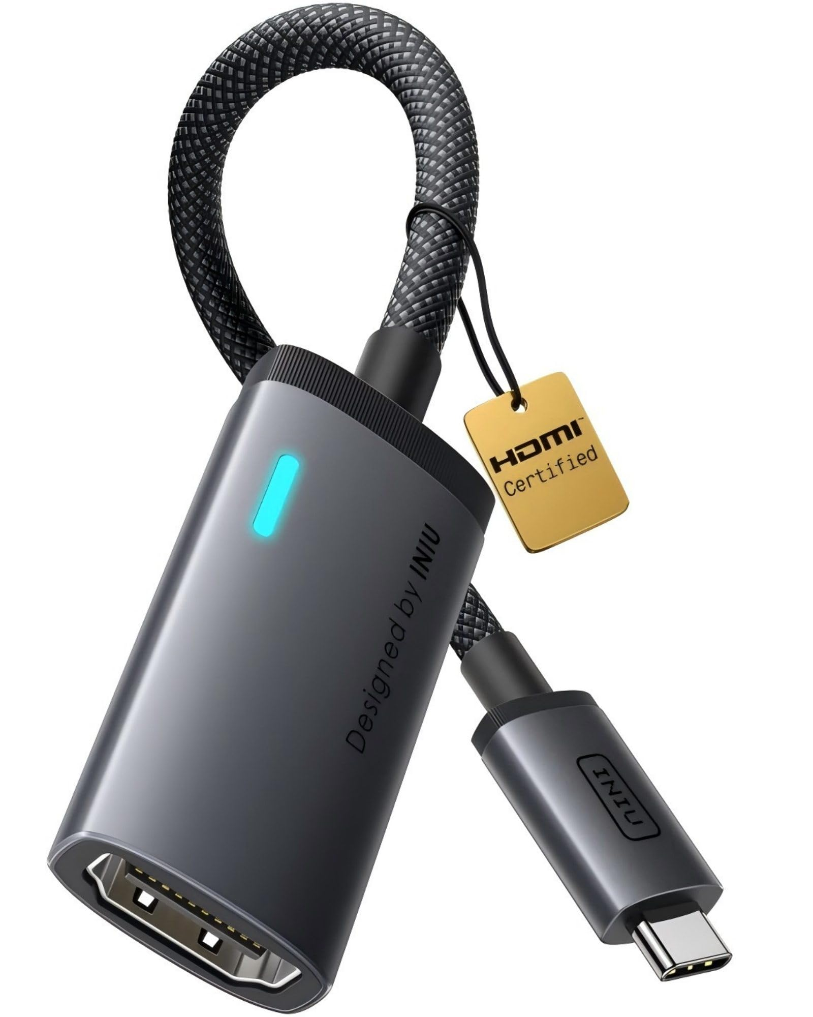 INIU USB C auf HDMI Adapter, Offiziell HDMI-zertifiziert mit intelligenter Diagnose-LED für bis zu 4K/60Hz für 6€ (-43%)