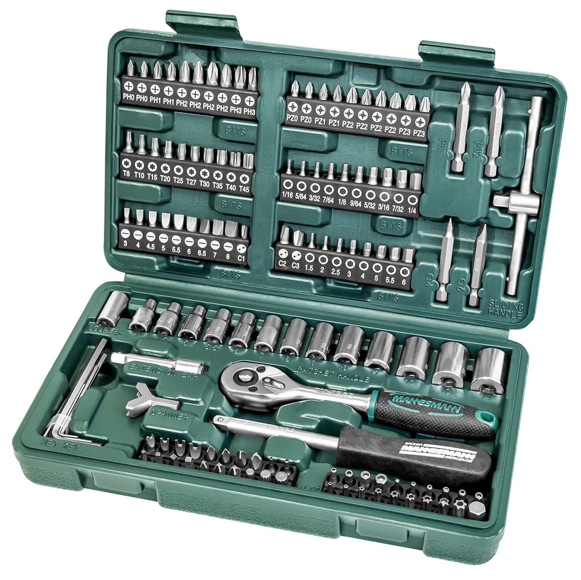 Brüder Mannesmann M29166 Steckschlüssel- und Bitsatz, 130-teilig für 14€ (-35%)