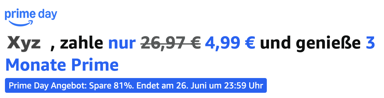 Day Angebot: Amazon 3 Monate für insgesamt 4,99€ für 5€ (-81%)