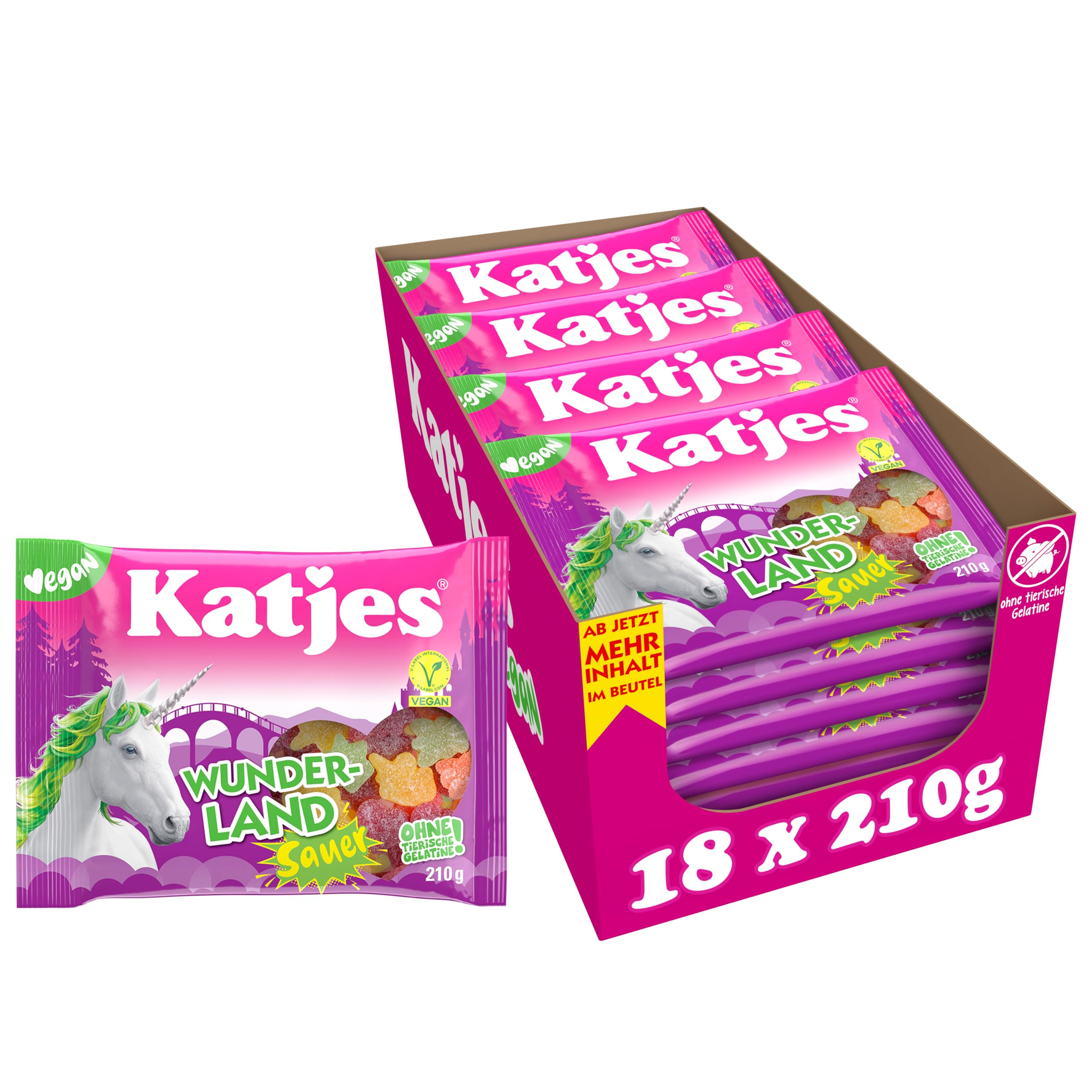 Mit gutem Gewissen Naschen: Katjes Wunderland Sauer Vegane Fruchtgummis 18 x 210g für 16€ (-35%)
