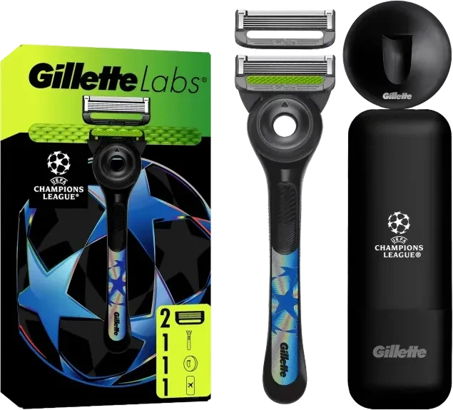 Gillette Labs UEFA Champions League Edition Rasierer + 2 Ersatzklingen und Etui für 16€ (-8%)