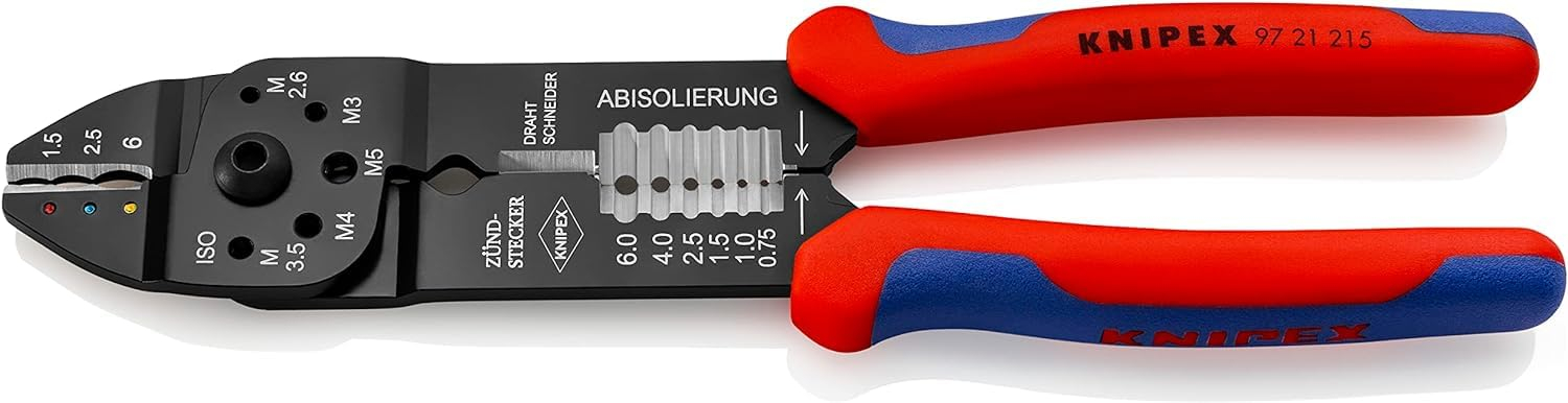 KNIPEX Crimpzange, 0,5-6,0 mm², mit F-Crimp mit Abisolier- und Scheidfunktion Presszange Kabelschuhzange 97 21 215 für 18€ (-19%)