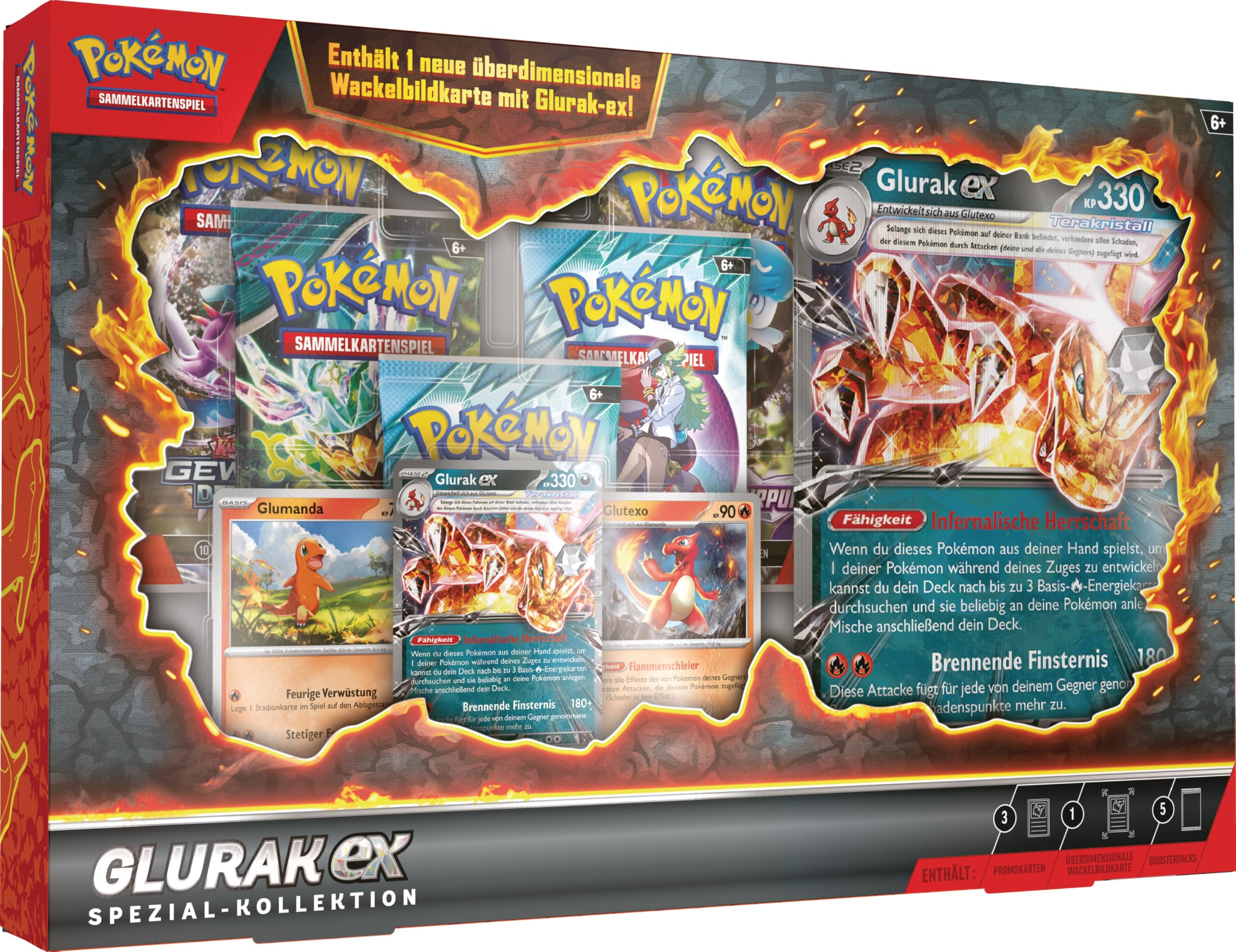Pokémon: Glurak-ex Spezial-Kollektion – 1 Promo, 2 Holo-Karten, 1 XXL-Wackelkarte & 5 Booster (Einladung)