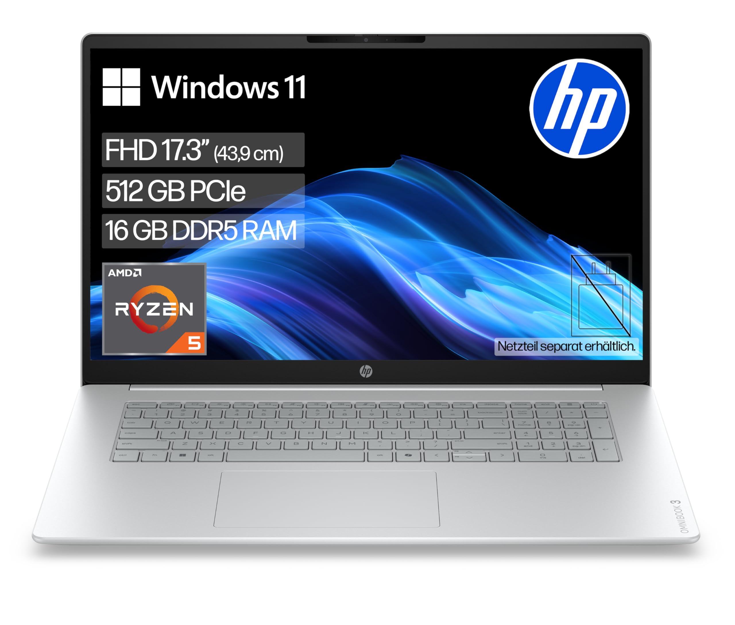 HP OmniBook 3 Laptop mit 17,3″ FHD Display, AMD Ryzen 5, 16GB DDR5 RAM, 512GB, Win11 für 513€ (-21%)