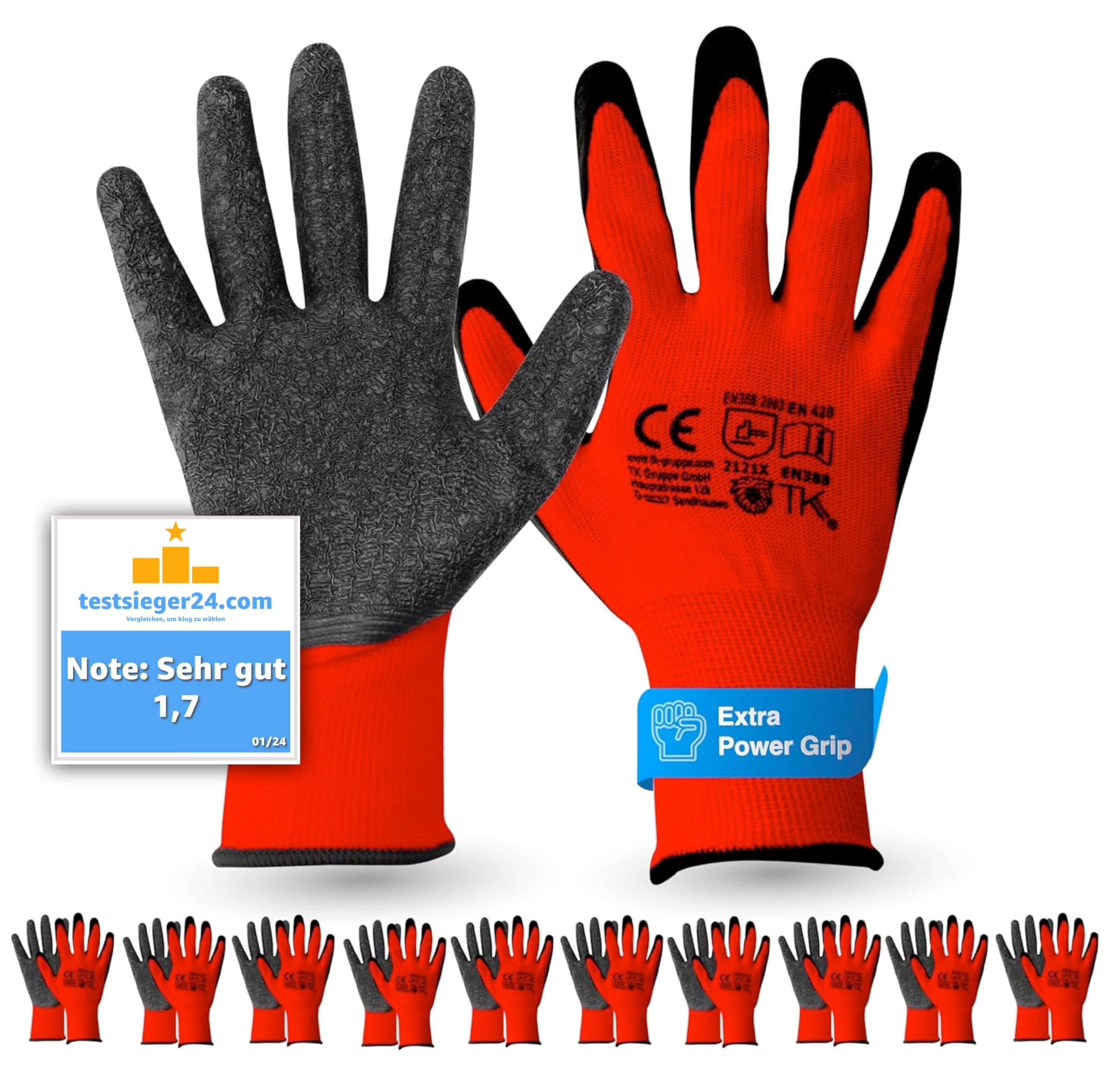 10x Paar Arbeitshandschuhe TK Gruppe – Extra Power Grip für 9€ (-15%)