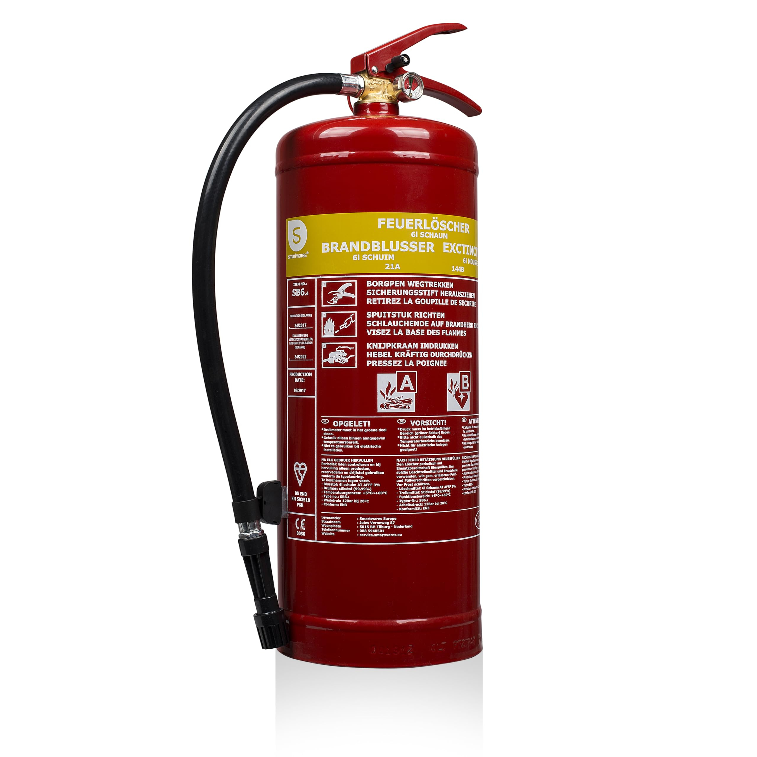 Smartwares FEX-15266 Schaum-Feuerlöscher 6L für Brände A & B / Neue Version für 38€ (-16%)