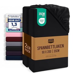 Utopia Bedding 2er-Set Spannbettlaken (90×200 cm, Schwarz, Oeko-Tex)