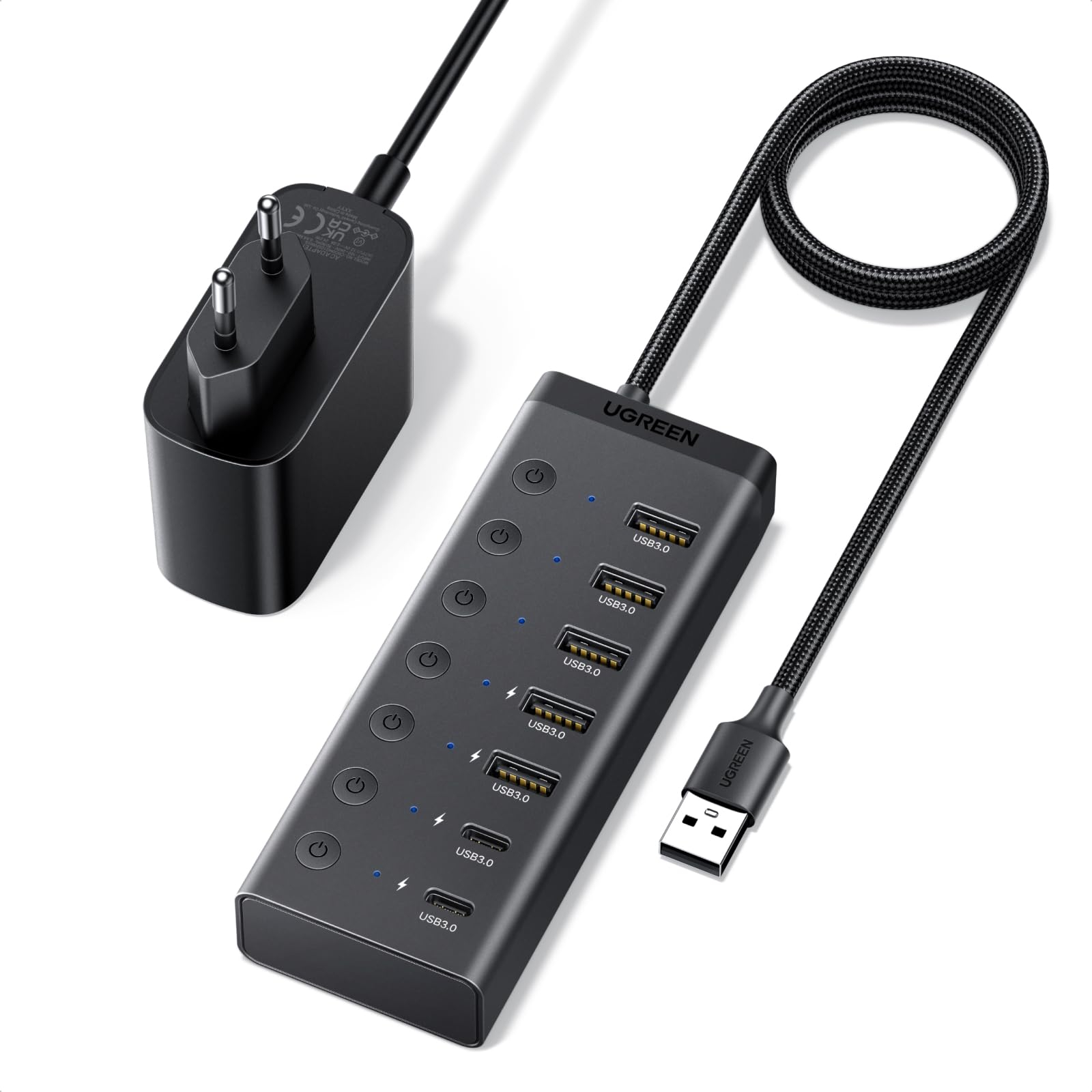 UGREEN 7-Port USB Hub, USB 3.0 Hub 5Gbps, USB Adapter mit 12V Netzteil für 30€ (-20%)