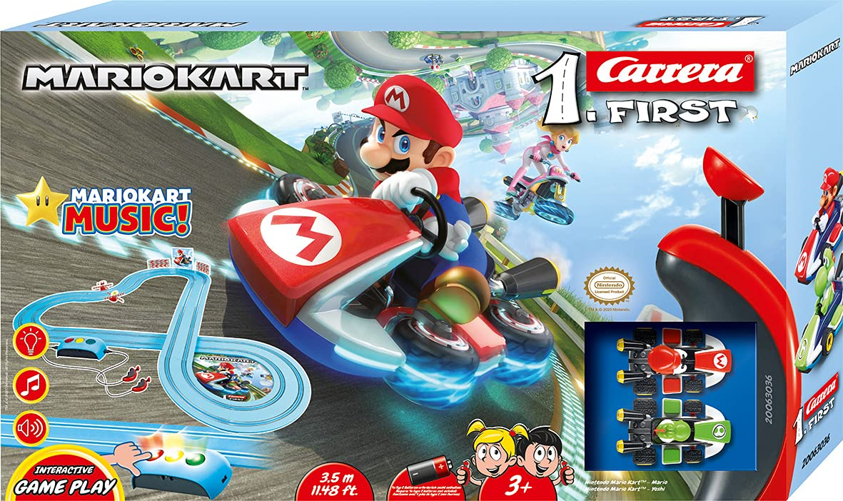 Carrera First Mario Kart – Royal Raceway Autorennbahn für Kinder ab 3 Jahren, 2,4m Rennstrecke mit Mario und Yoshi und Mario Kart-Sound für 19€ (-36%)