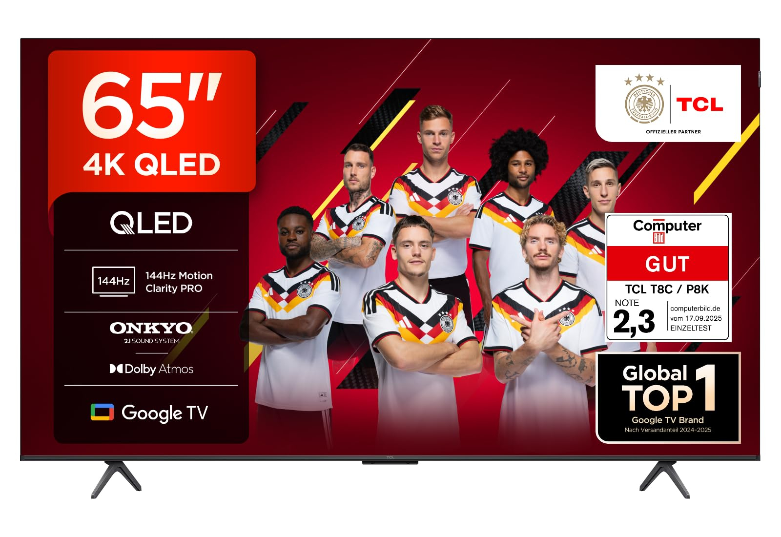 TCL 65T8C 65 Zoll QLED 4K HDR UHD Fernseher, Smart Google TV Dolby Vision & Atmos, 144Hz Motion Clarity Pro, Game Bar, ALLM, FreeSync, Onky für 503€ (-12%)