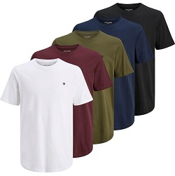 JACK & JONES Male Logo T-Shirt (5er-Pack, 100% Baumwolle) für 34€ (-15%)