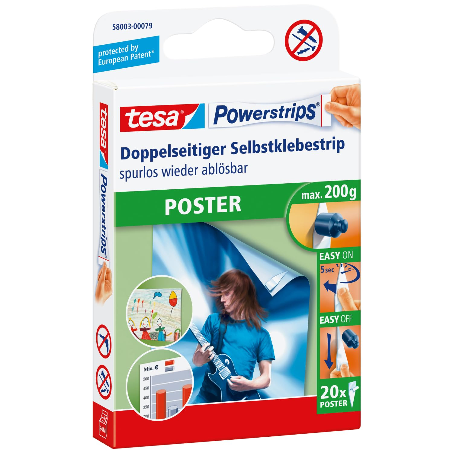 tesa Powerstrips POSTER – Doppelseitige Klebestreifen für Poster und Plakate – 20 Stück für 3€ (-38%)