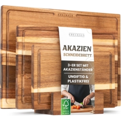 EDELHAUS 3er Set Akazien-Schneidebretter mit Saftrille für 45€ (-26%)