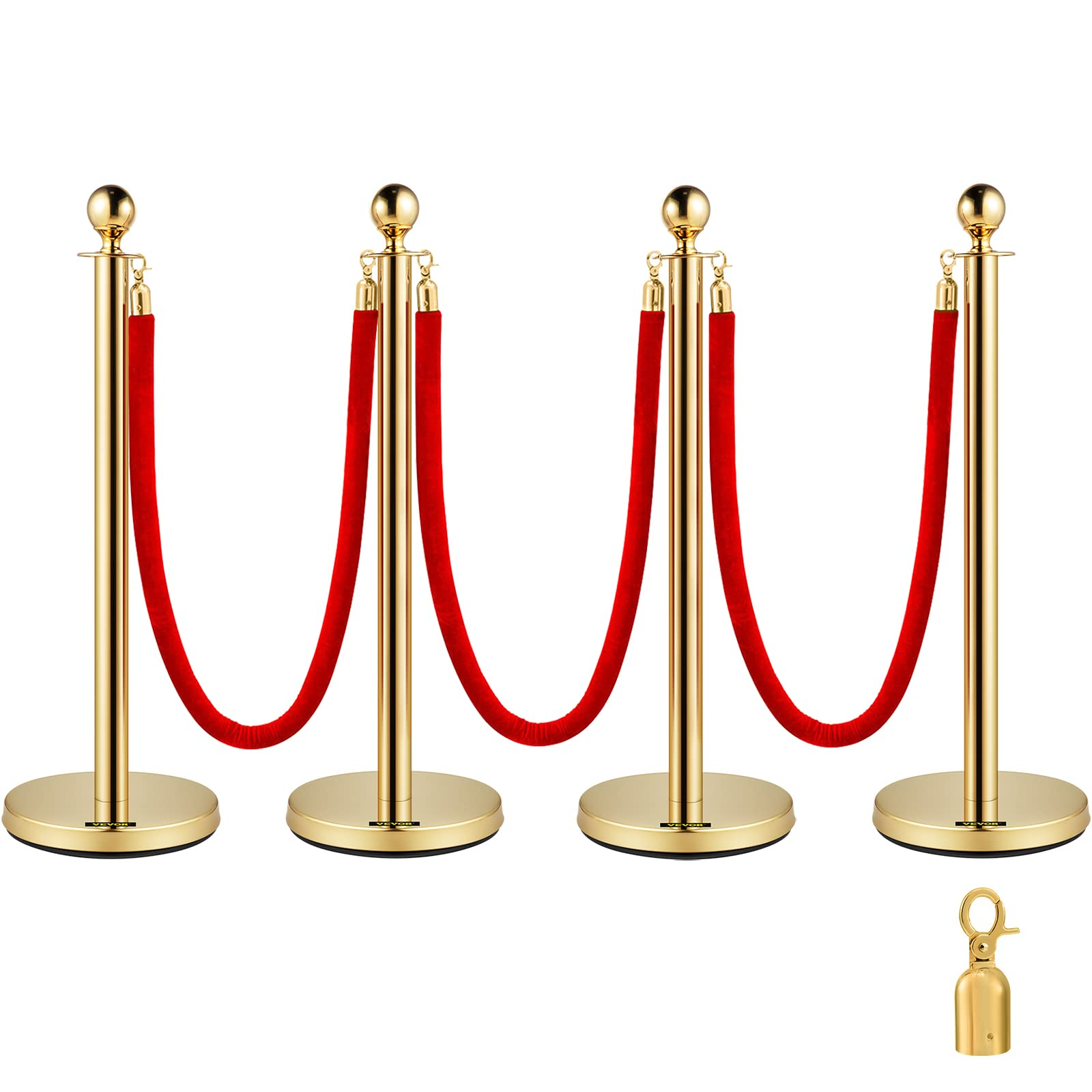 VEVOR Absperrpfosten (Golden) Absperrung (4 Stk.) mit 3 Roten Samtseilen für 59€ (-26%)