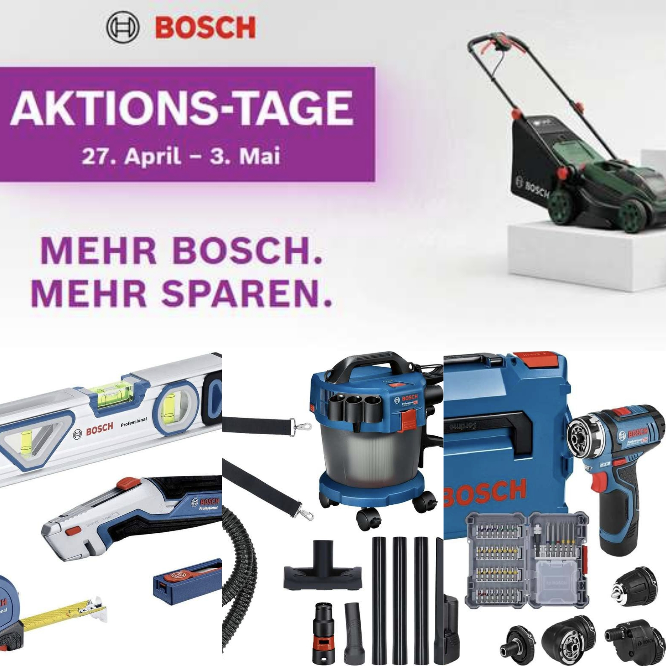 Bosch Aktions-Tage: zB Professional Handwerkzeug-Set, 4-teilig 39,69/ Industriestaubsauger GAS 18V-10 L SOLO 105,39€/ GSR 12V-15 FC 198,69€ für 40€ (-24%)